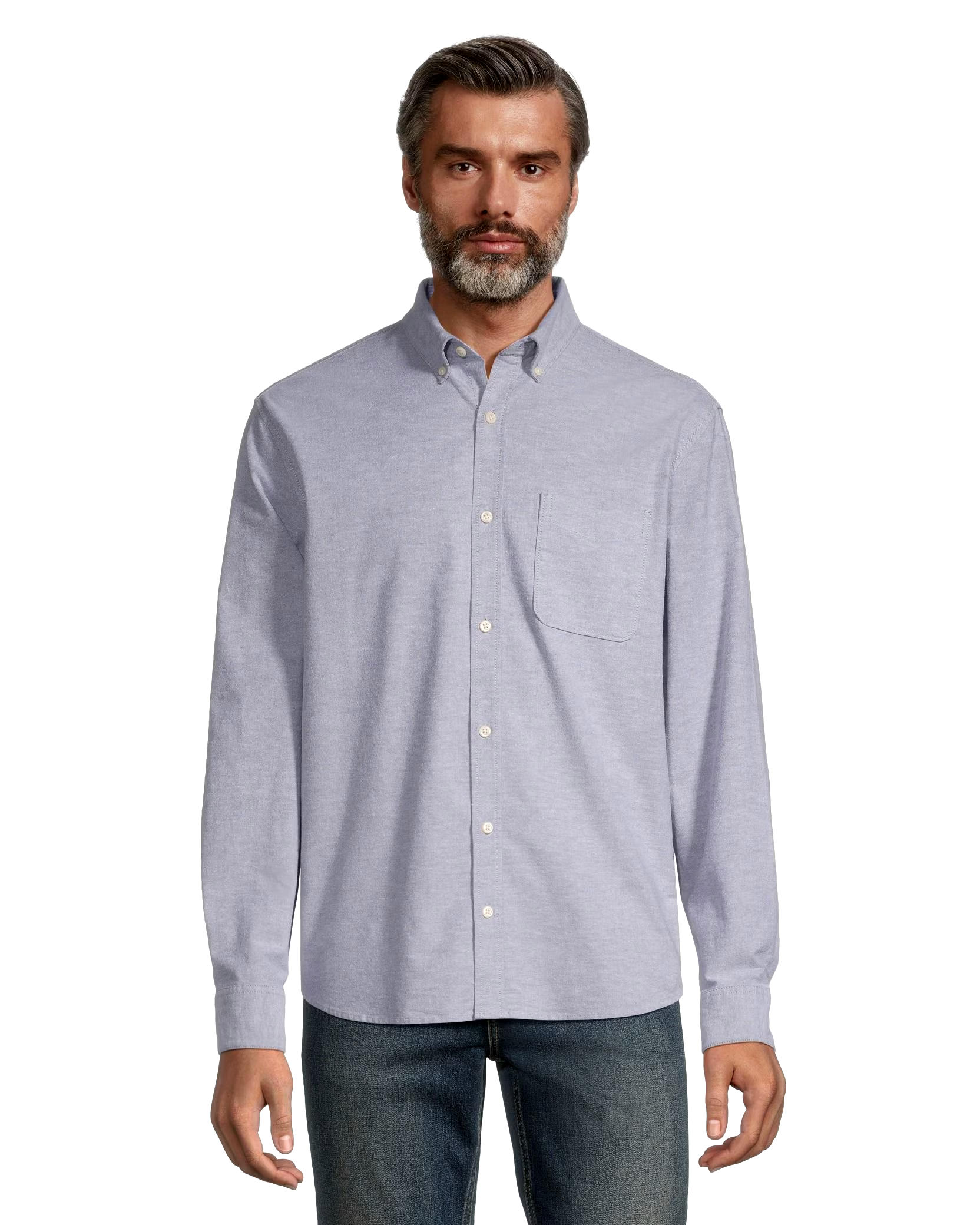 Denver Hayes Men's Long Sleeve Classic Fit Stretch Casual Oxford Shirt