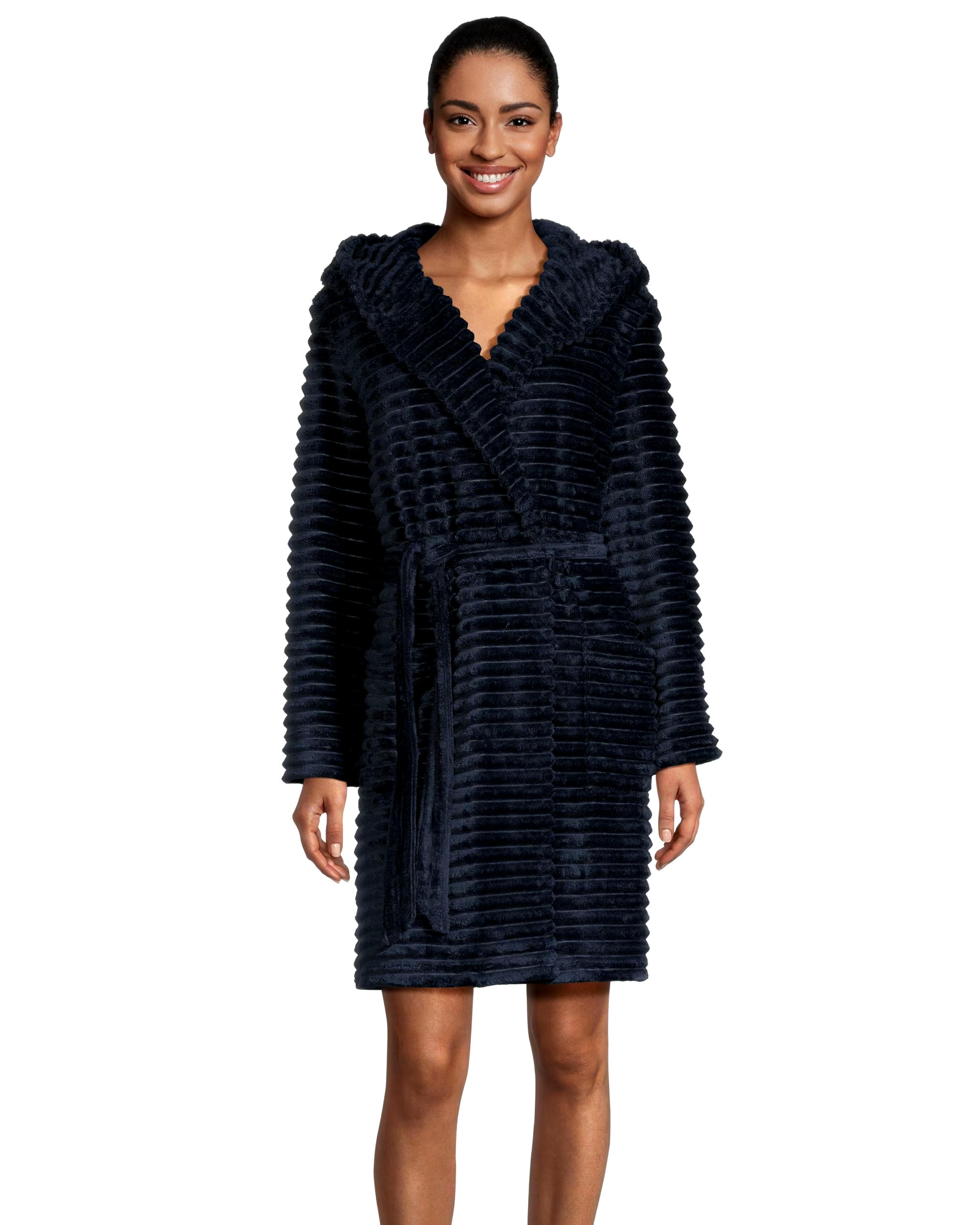 Denver Hayes Women's Short Cut Plush Velour Hooded Robe