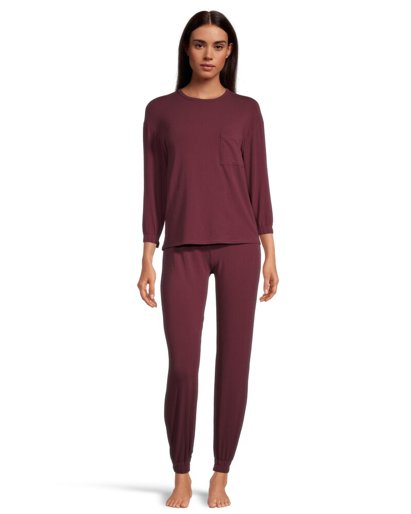 Denver Hayes Women's 2 Piece Jersey Crew Pajama Top and Pants Set