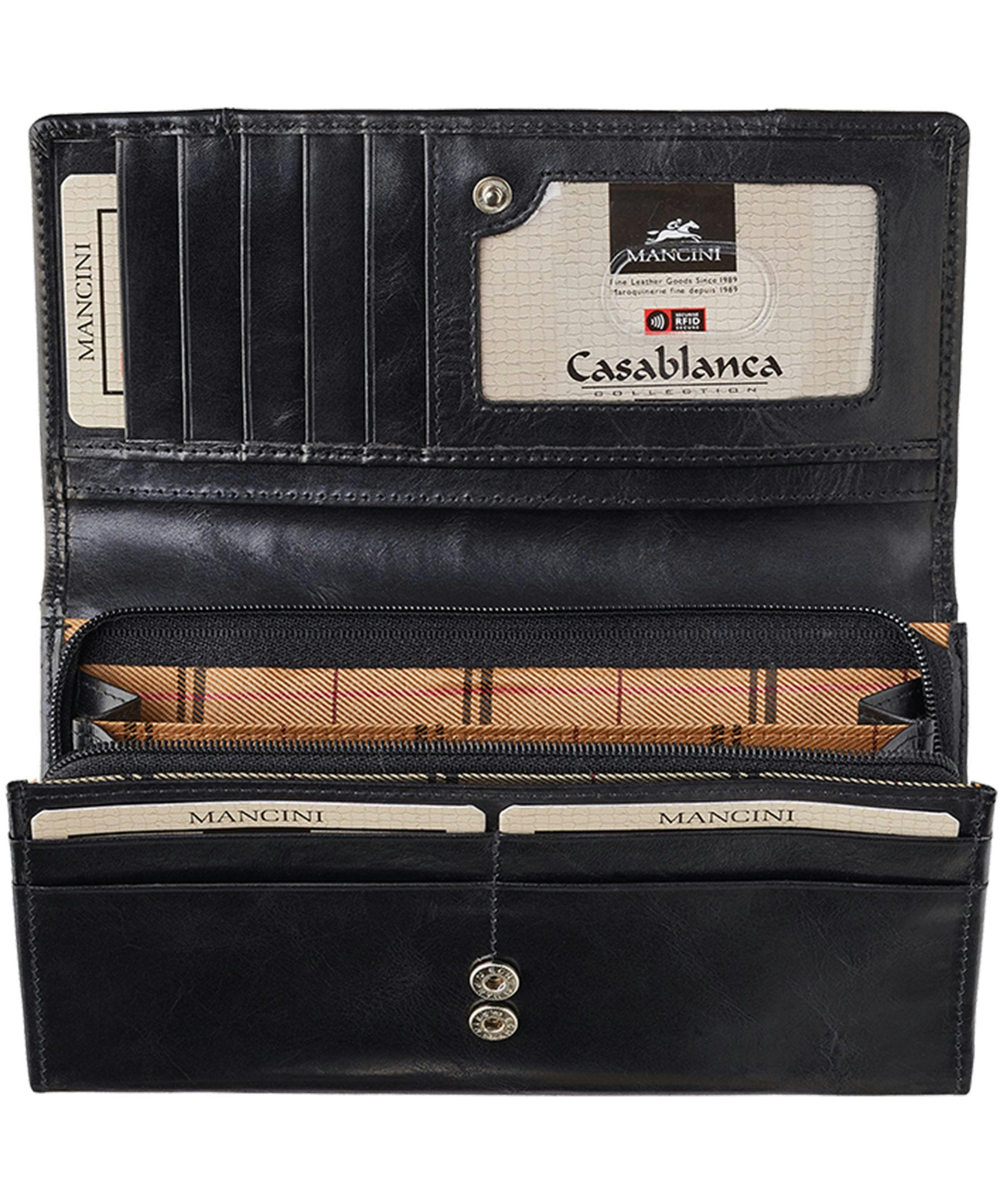 Mancini Leather Goods Women's Casablanca RFID Secure Medium Clutch Wallet Black