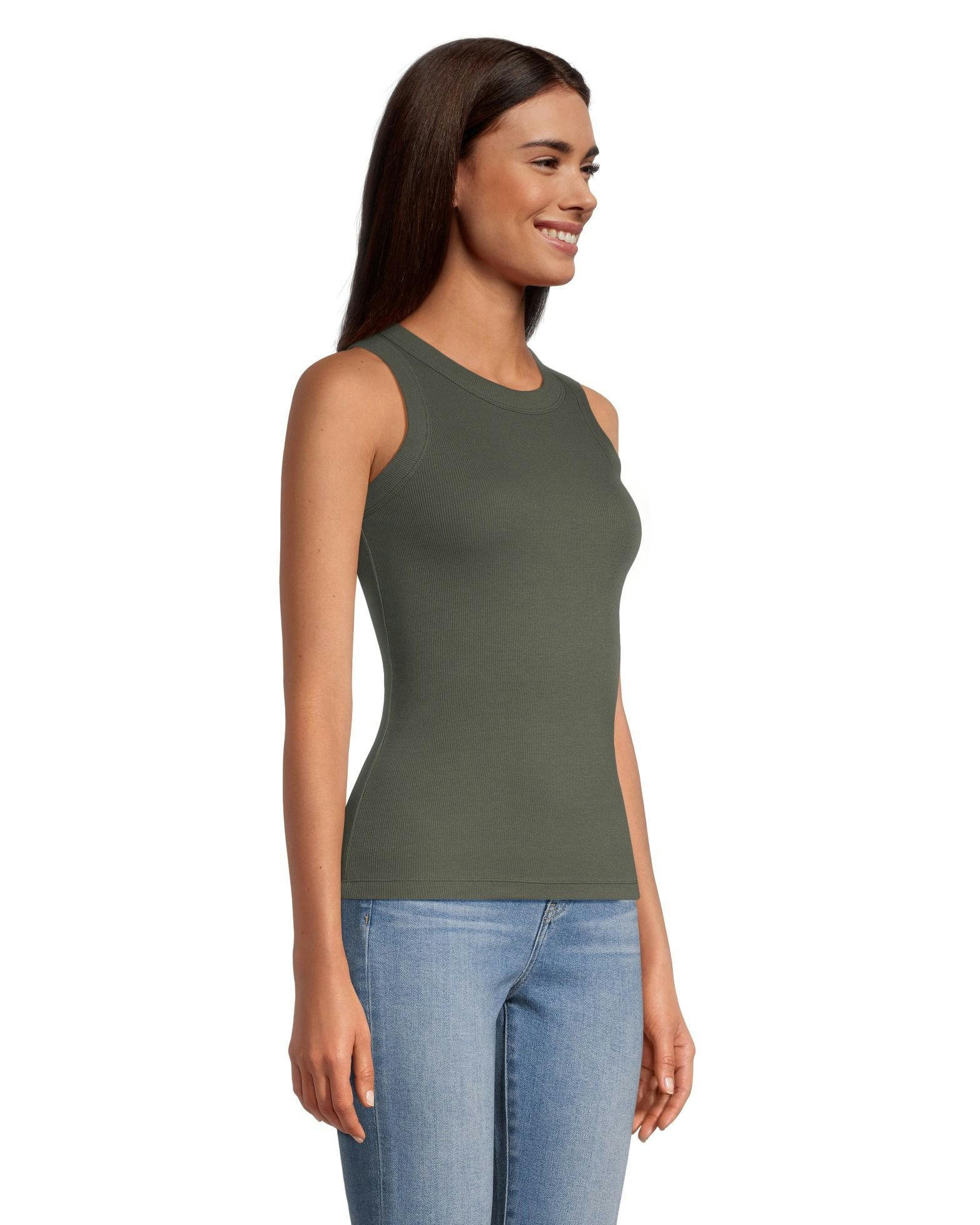 Denver Hayes Women's Fitted High Neck Ribbed Tank Top