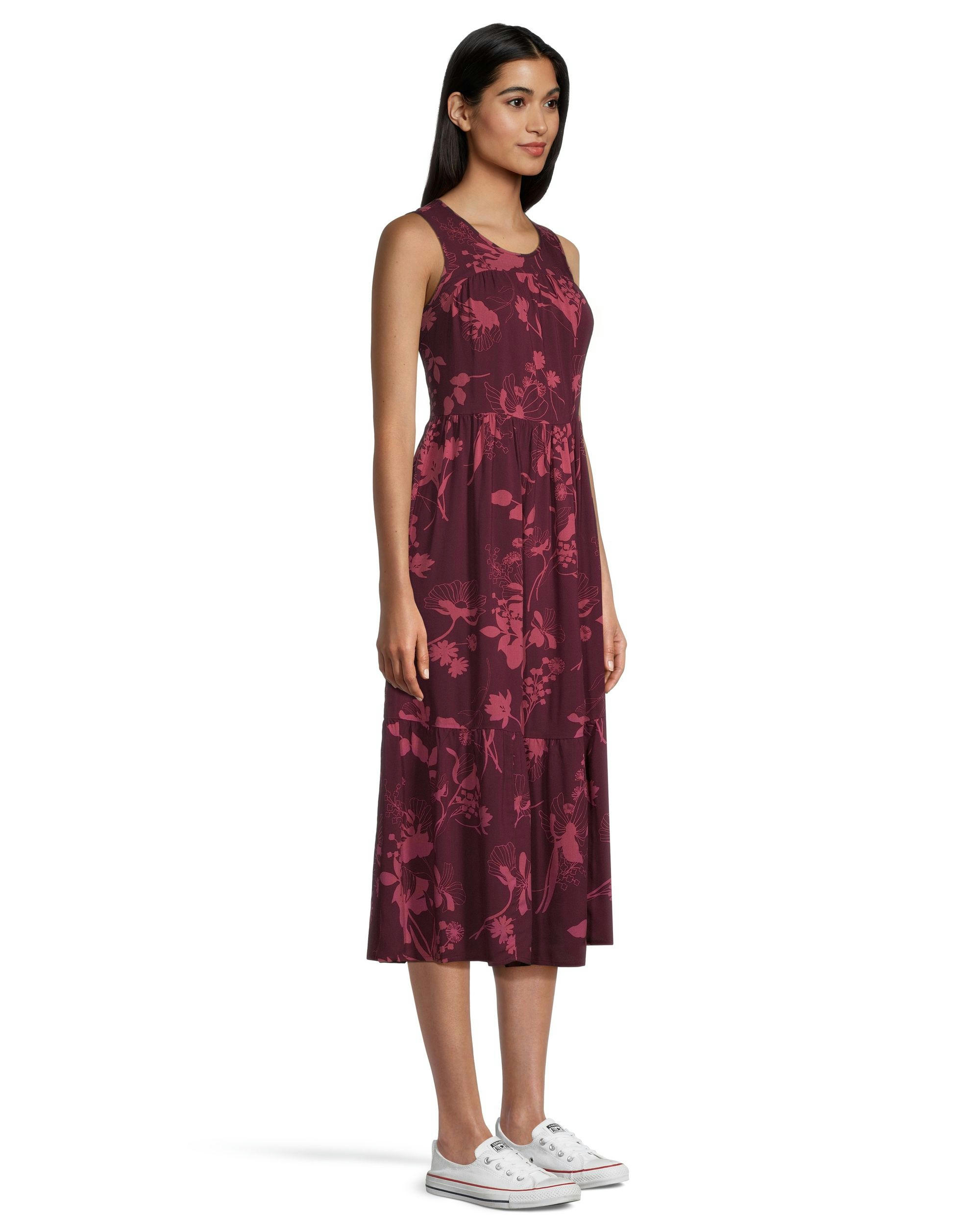 Women's Sleeveless Scoop Neck Tiered Midi Dress