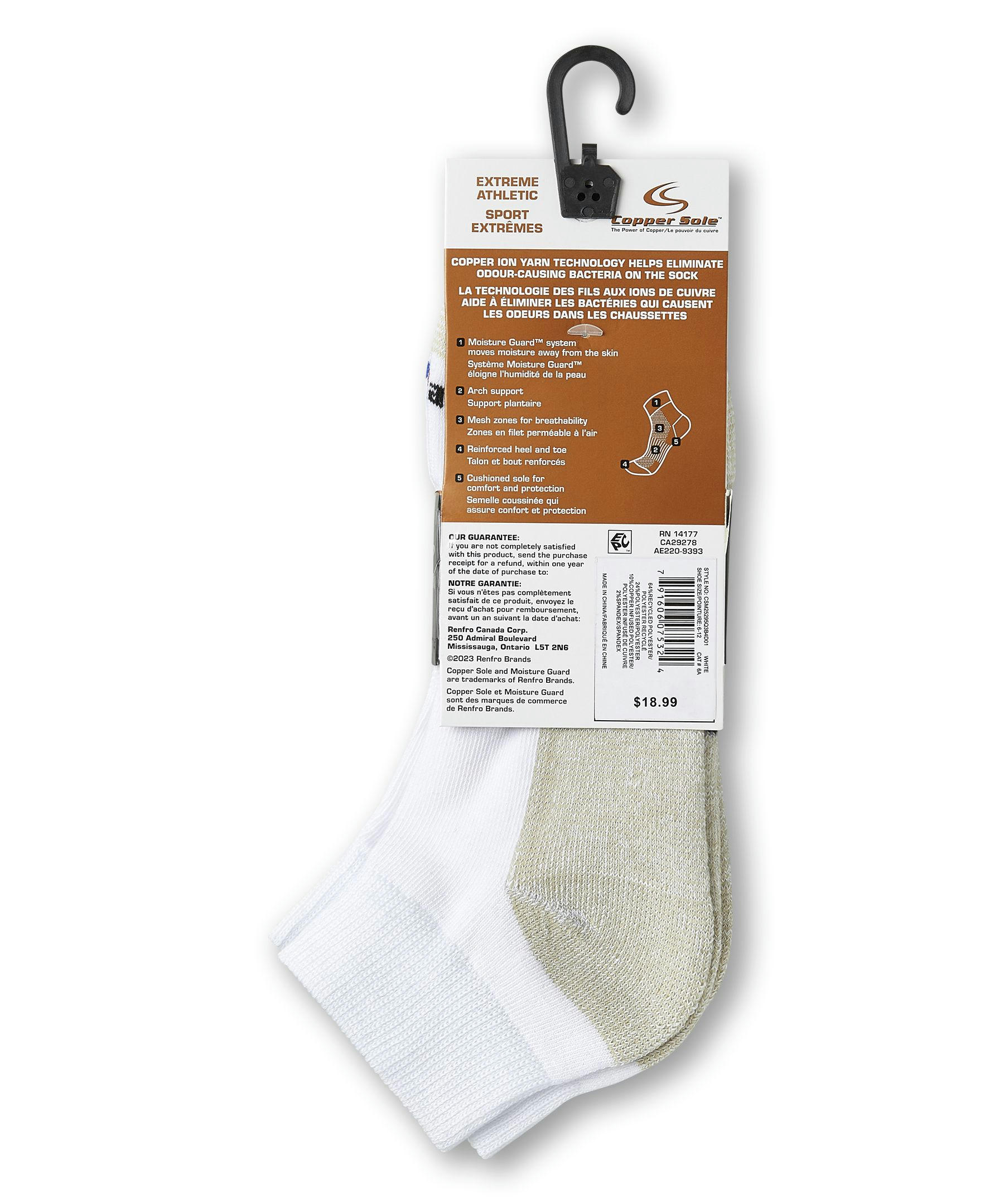 Copper Sole Men's 3 Pack Extreme Athletic Ankle Socks with Moisture Guard