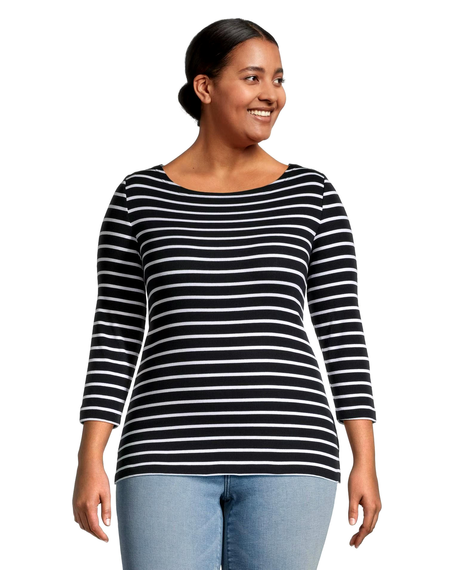 Denver Hayes Women's Fitted Three Quarter Sleeve Boatneck Shirt