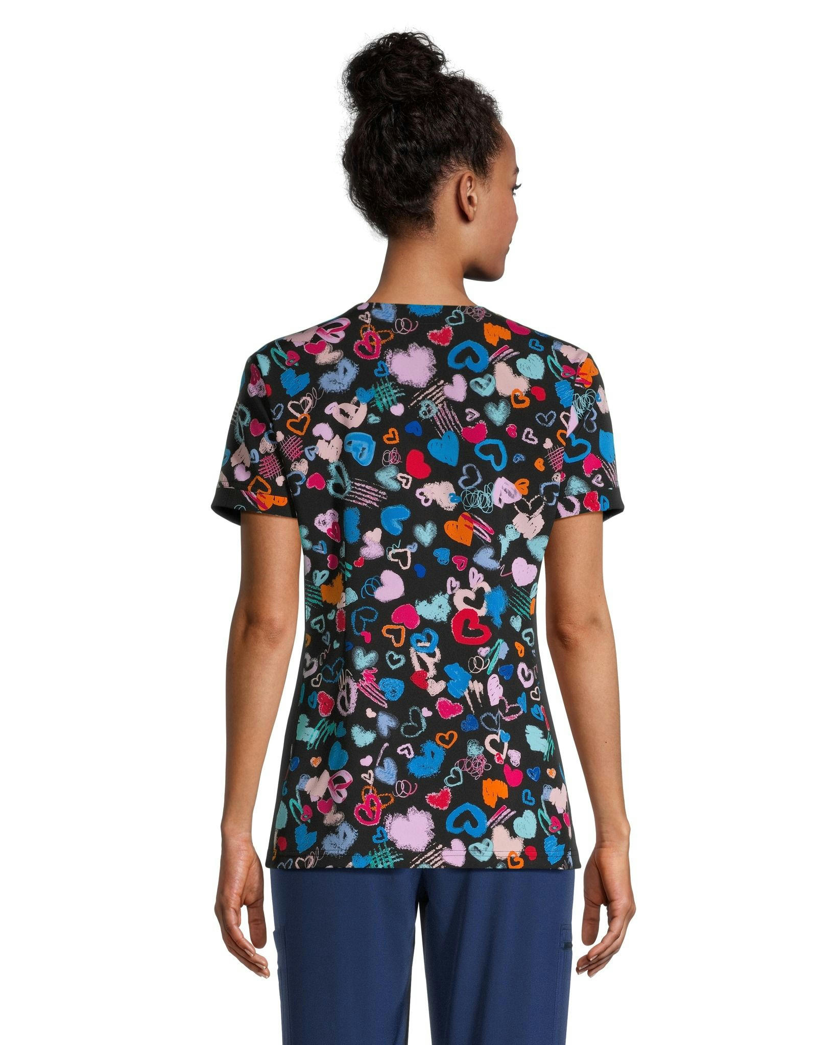 Scrubletics Women's Kangaroo Pocket V Neck Grafitti Hearts Scrub Top