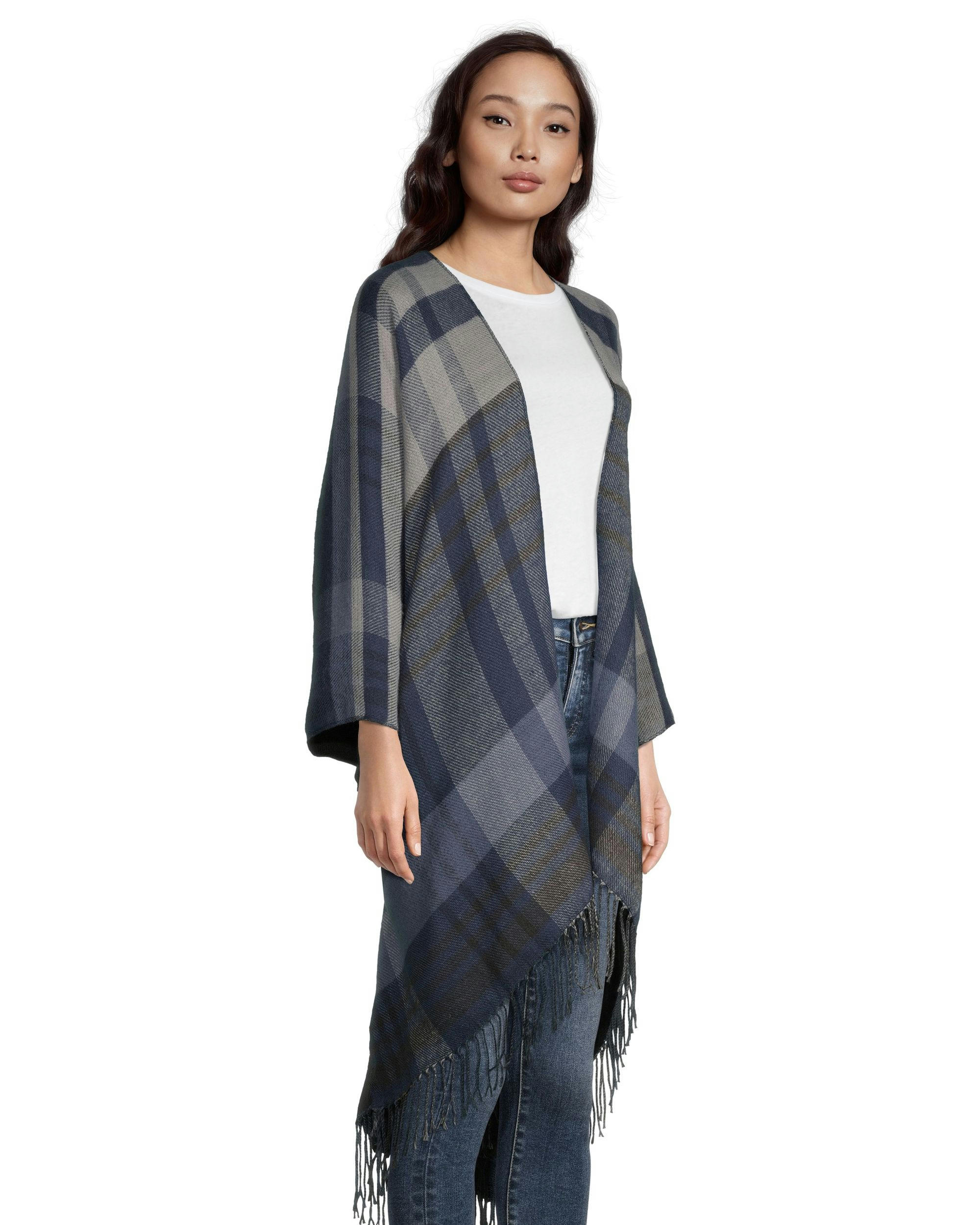 Denver Hayes Women's Plaid Fringe Shawl Ruana
