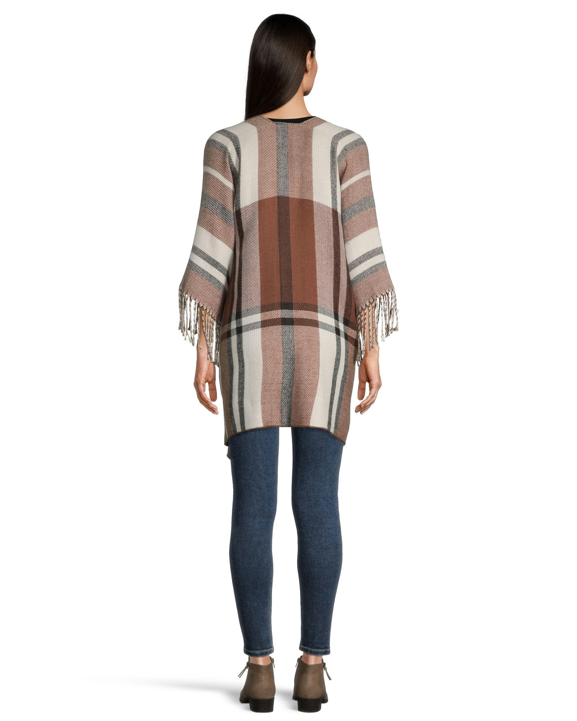Denver Hayes Women's Plaid Fringe Ruana Shawl