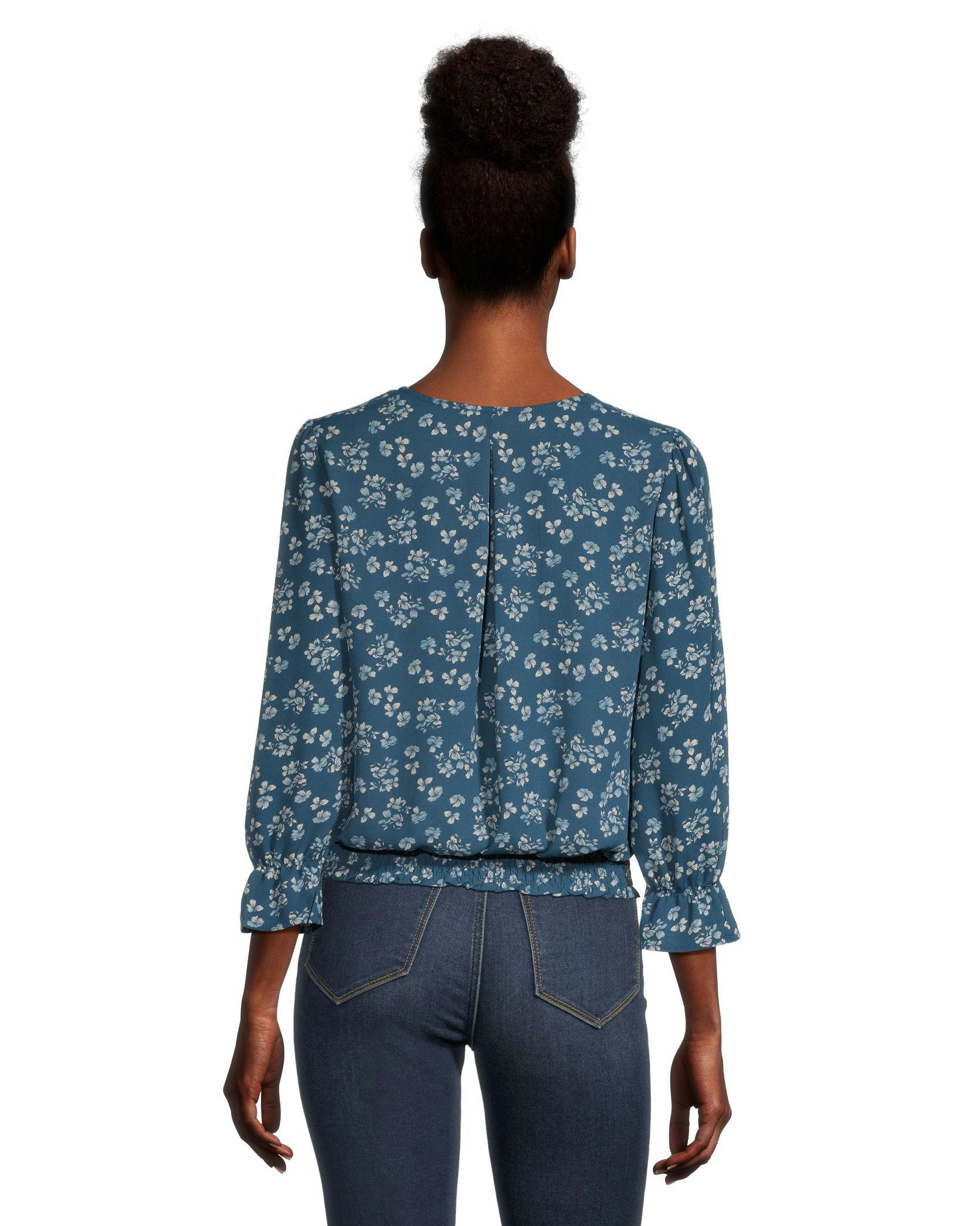Denver Hayes Women's Relaxed Fit Printed Three Quarter Length Sleeves V Neck Blouse