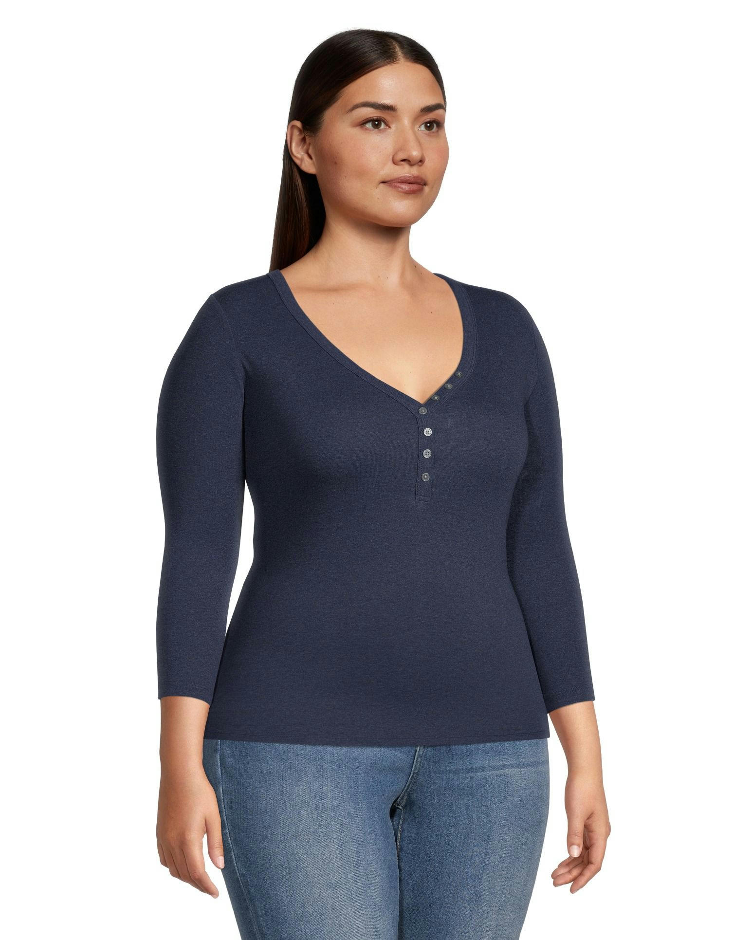 Women's Three-Quarter Sleeve Fitted Henley T Shirt