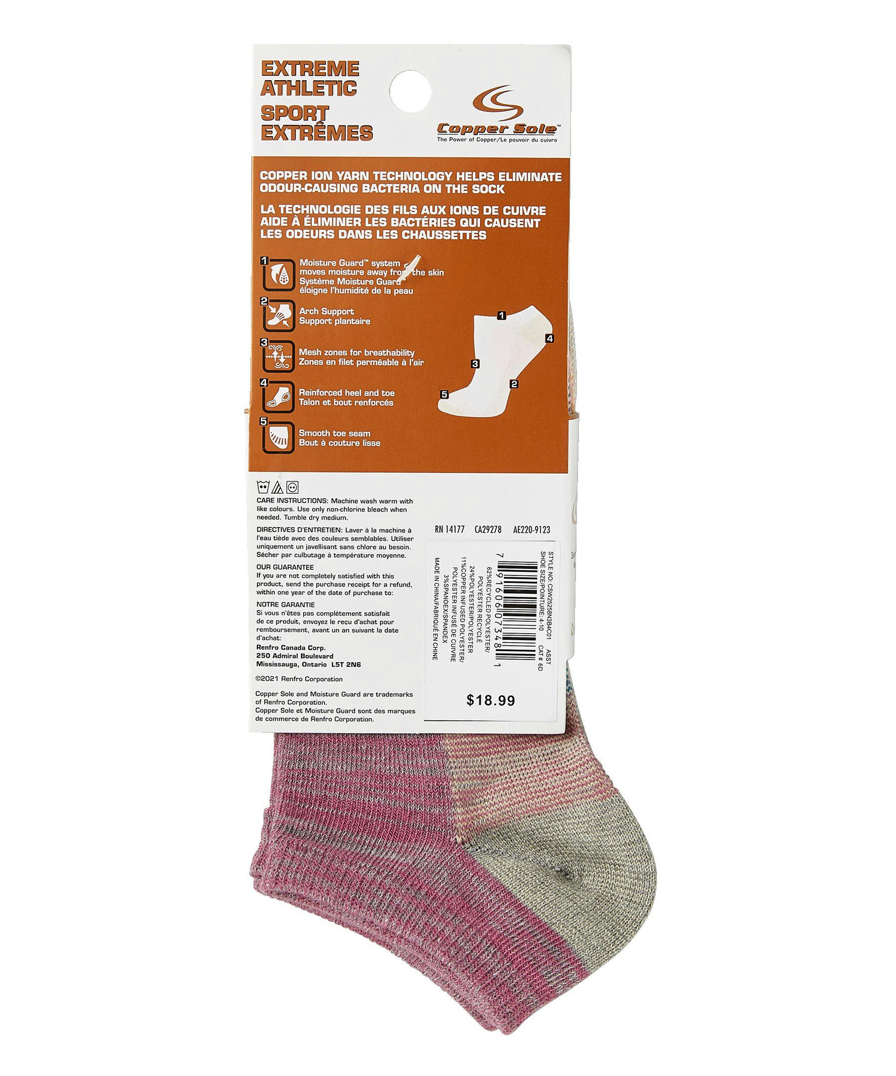 Copper Sole Women's 3 Pack Extreme Athletic No Show Socks