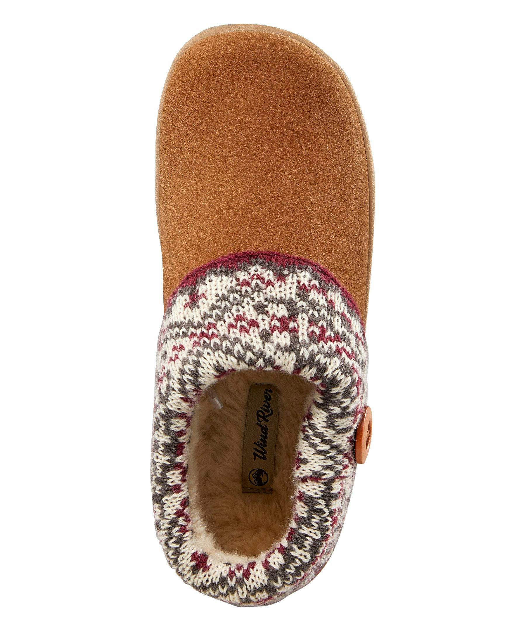 WindRiver Women's Fair Isle Knit Collar Suede Sweater Clog Slippers