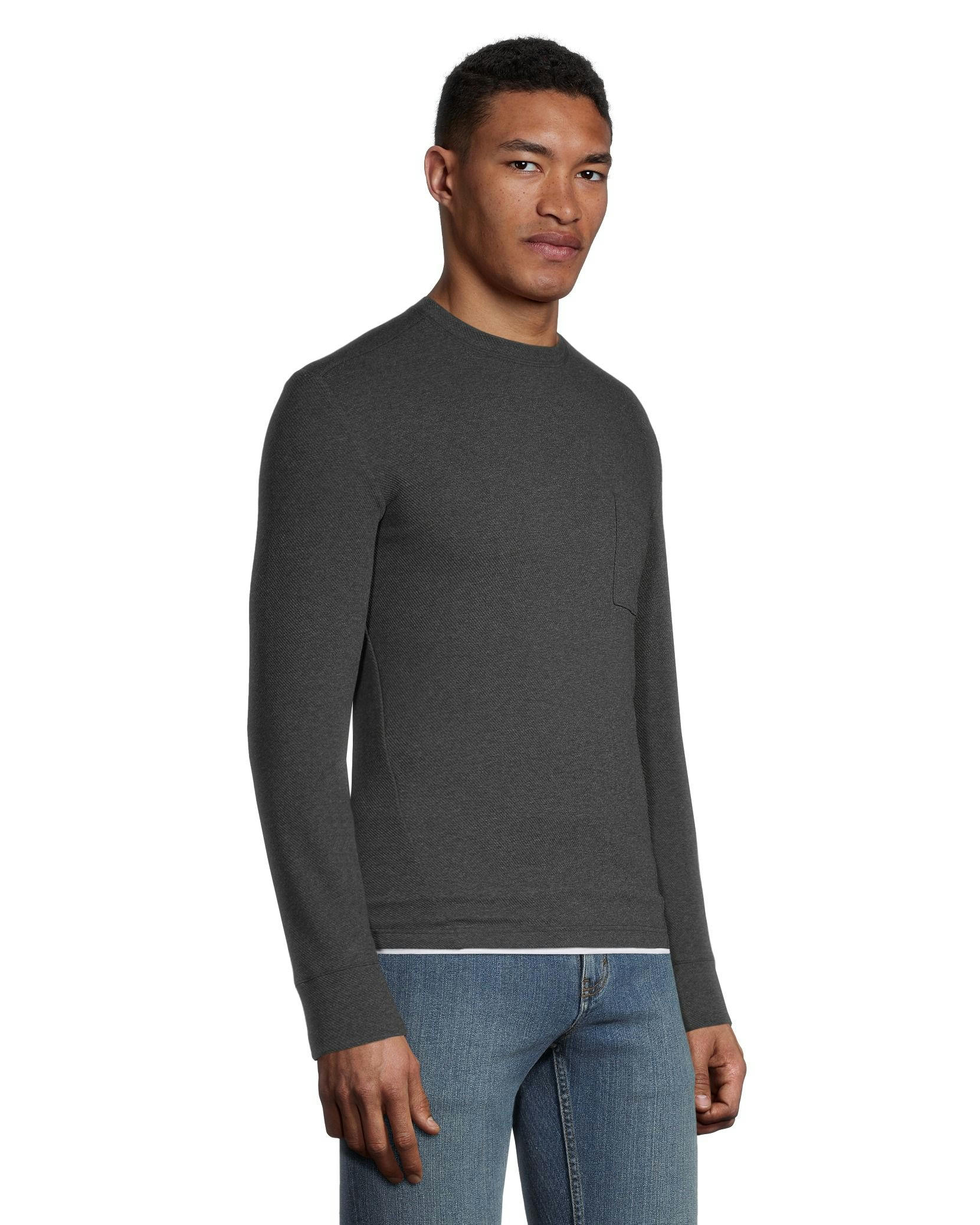 WindRiver Men's Birdseye Long Sleeve Modern Fit Crewneck T Shirt