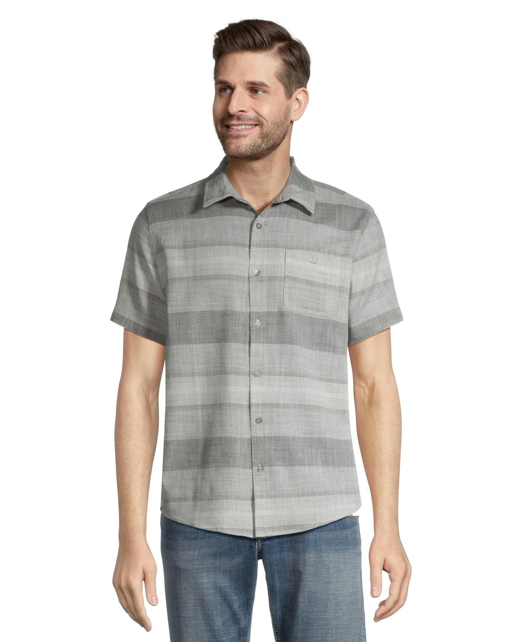 Silver Men's Striped Button Down Cotton Shirt