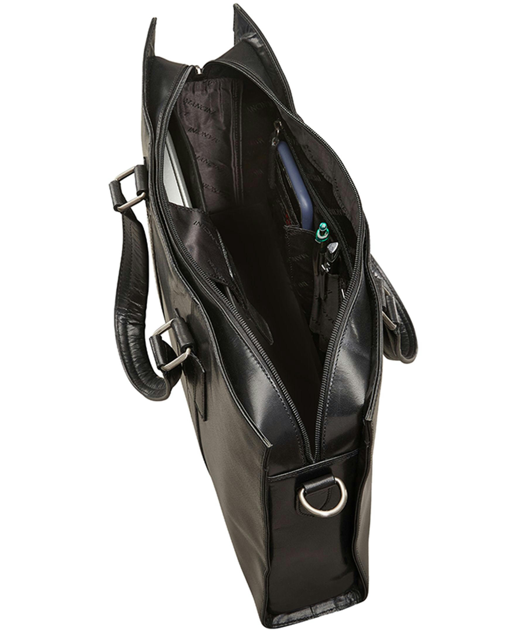 Mancini Leather Goods Unisex Buffalo Laptop Tote Bag Brown