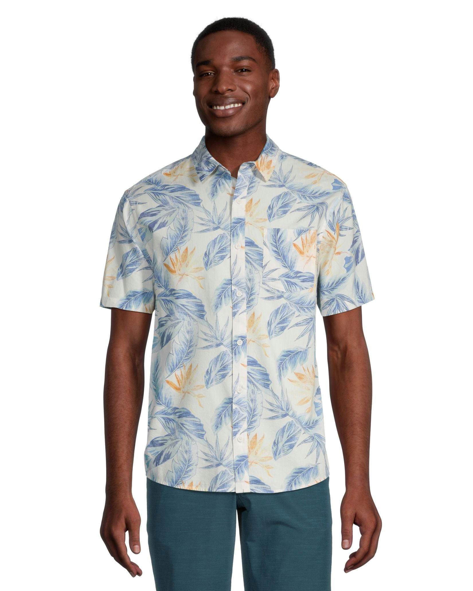FarWest Men's Modern Fit Short Sleeve Stretch AOP Shirt