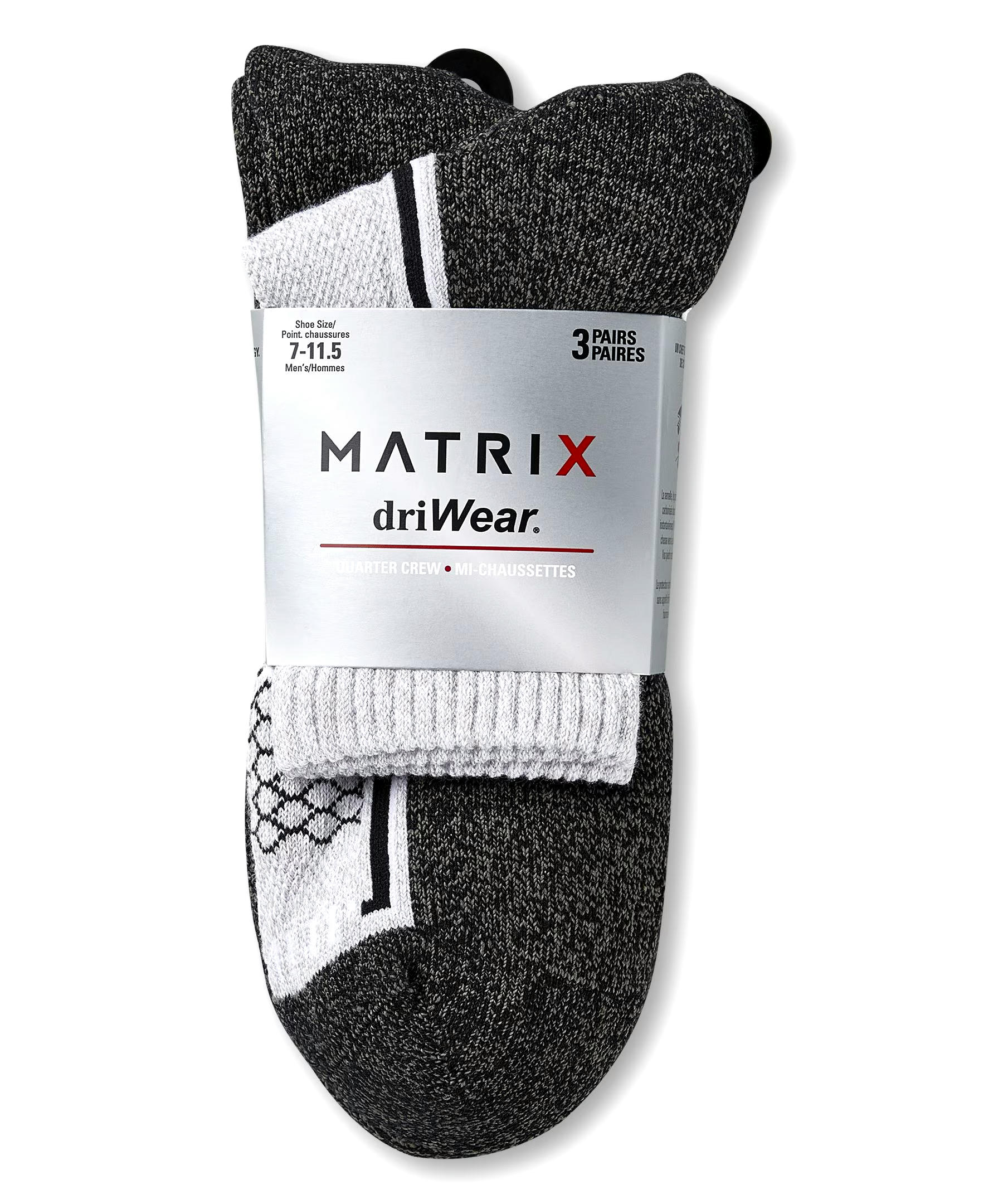 Matrix Men's Driwear 3 Pack Quarter Sport Socks