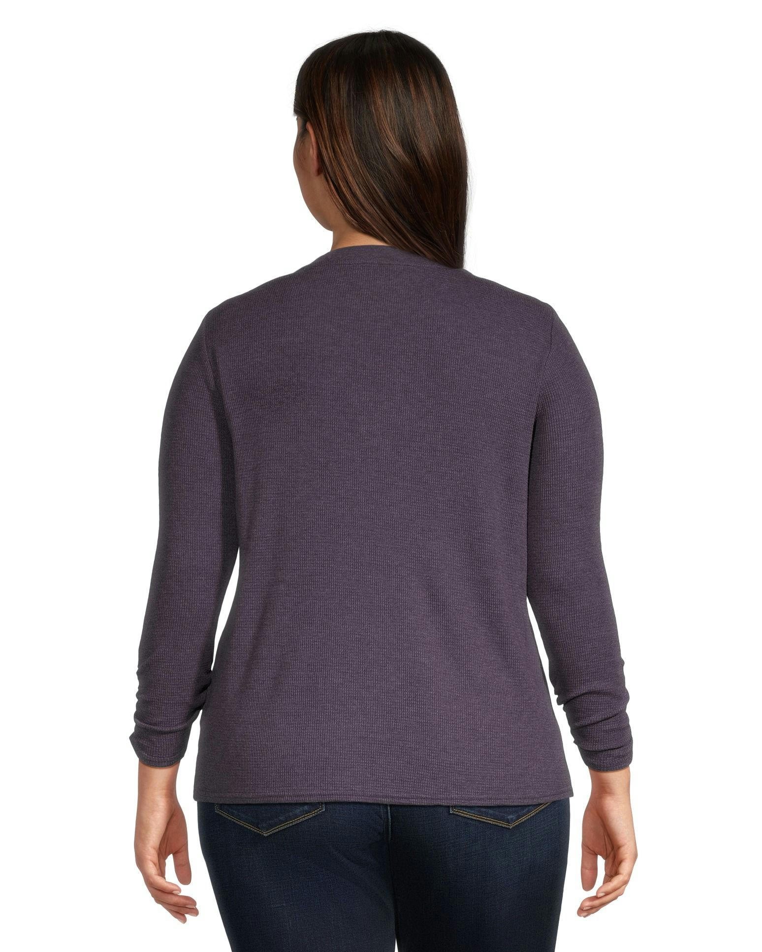 Denver Hayes Women's Semi Fitted Long Sleeve Y Neck Waffle Shirt