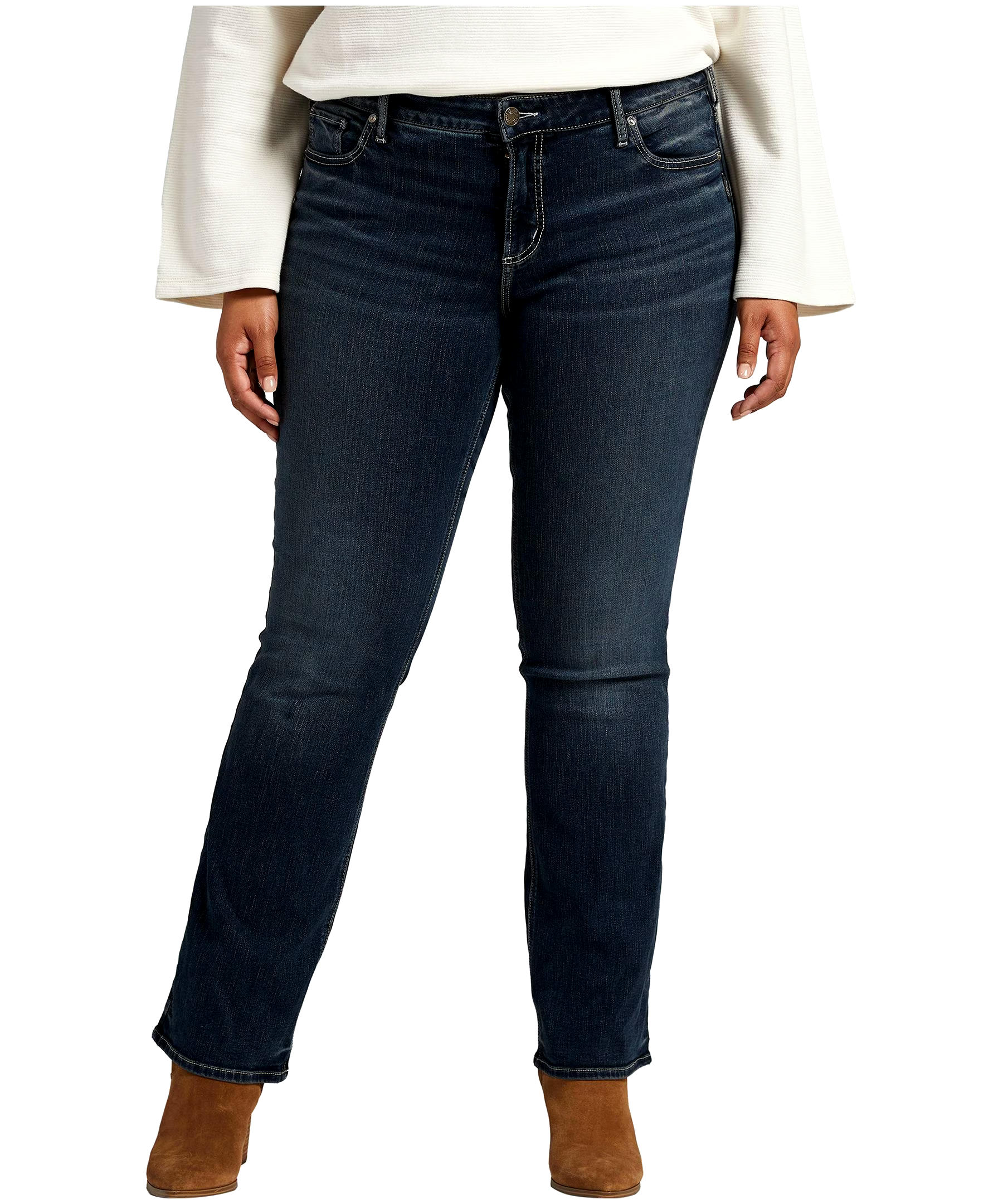 Silver Women's Curvy Elyse Mid Rise Slim Bootcut Jeans