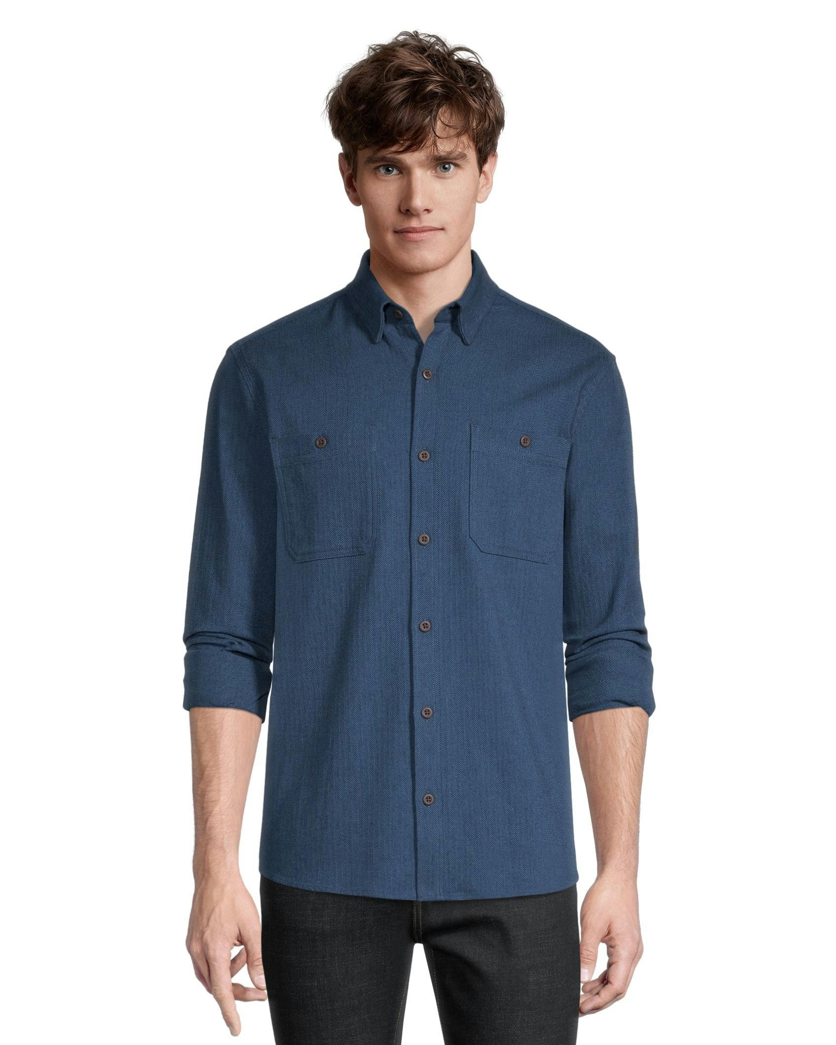 Denver Hayes Men's Premium Modern Fit Stretch Herringbone Shirt