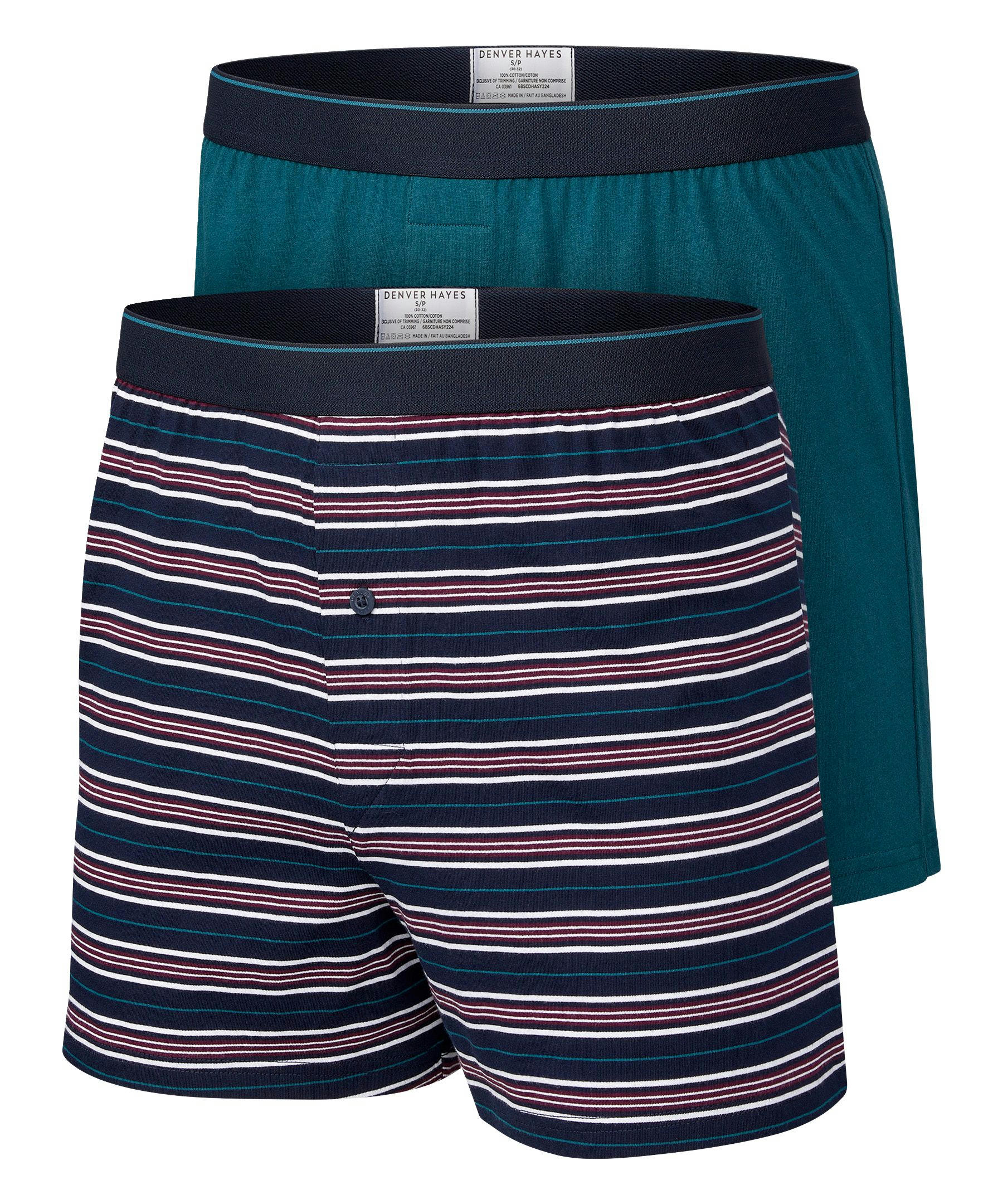 Denver Hayes Men's 2 Pack Yarn Dye Loose Fit Boxer Briefs