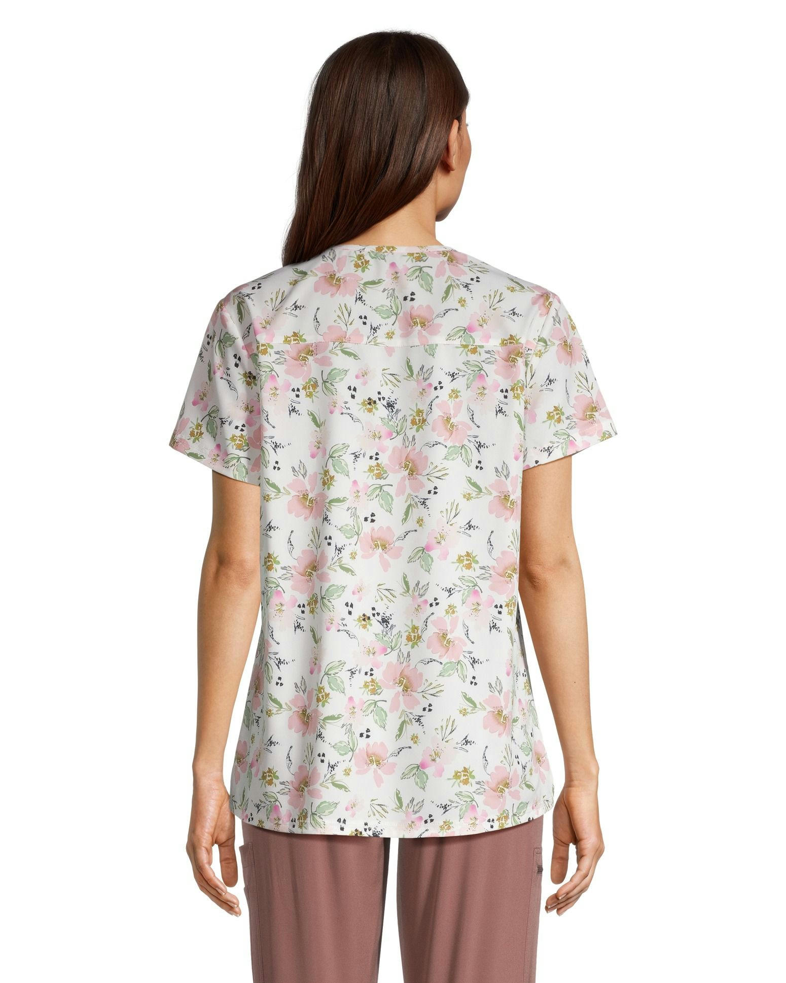 Scrubletics Women's V-Neck Print Scrub Top - Flower Bud