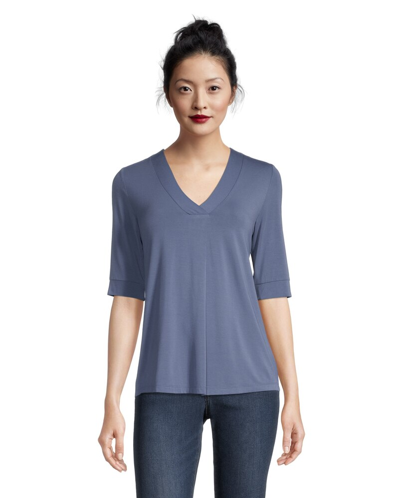 Denver Hayes Women's Pleat Detail Relaxed Fit V-Neck Top