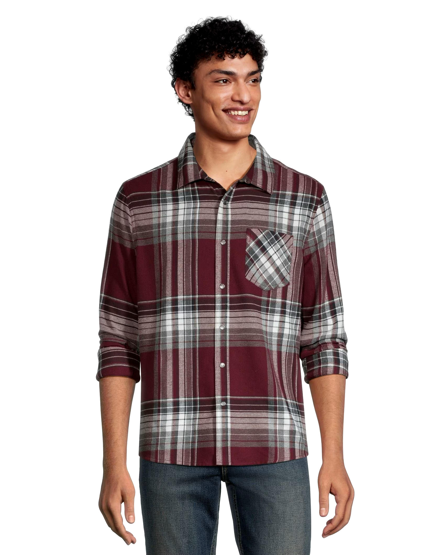 Boston Traders Men's Double Brushed Long Sleeve Snap Flannel Shirt