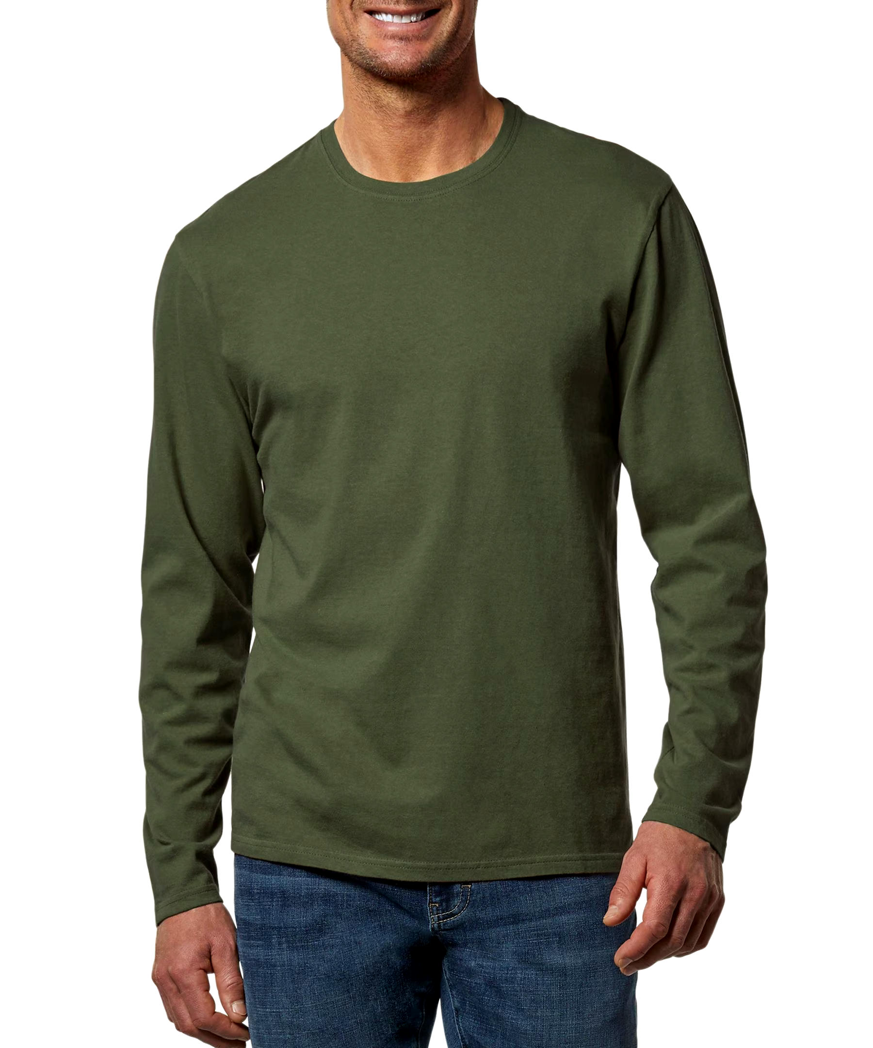 Denver Hayes Men's 50 Wash Long Sleeve Classic Fit Crew Neck T-Shirt