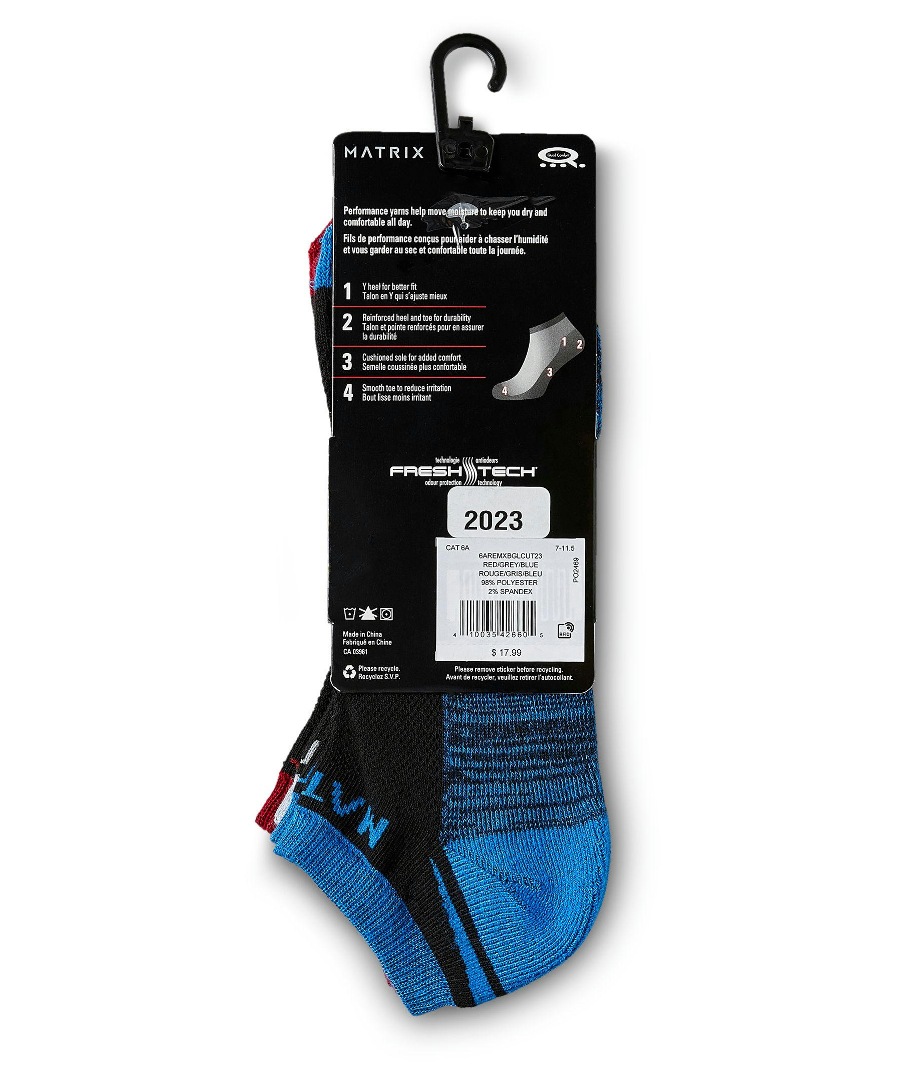 Matrix Men's 3 Pack FRESHTECH Quad Comfort Low Cut Sport Socks