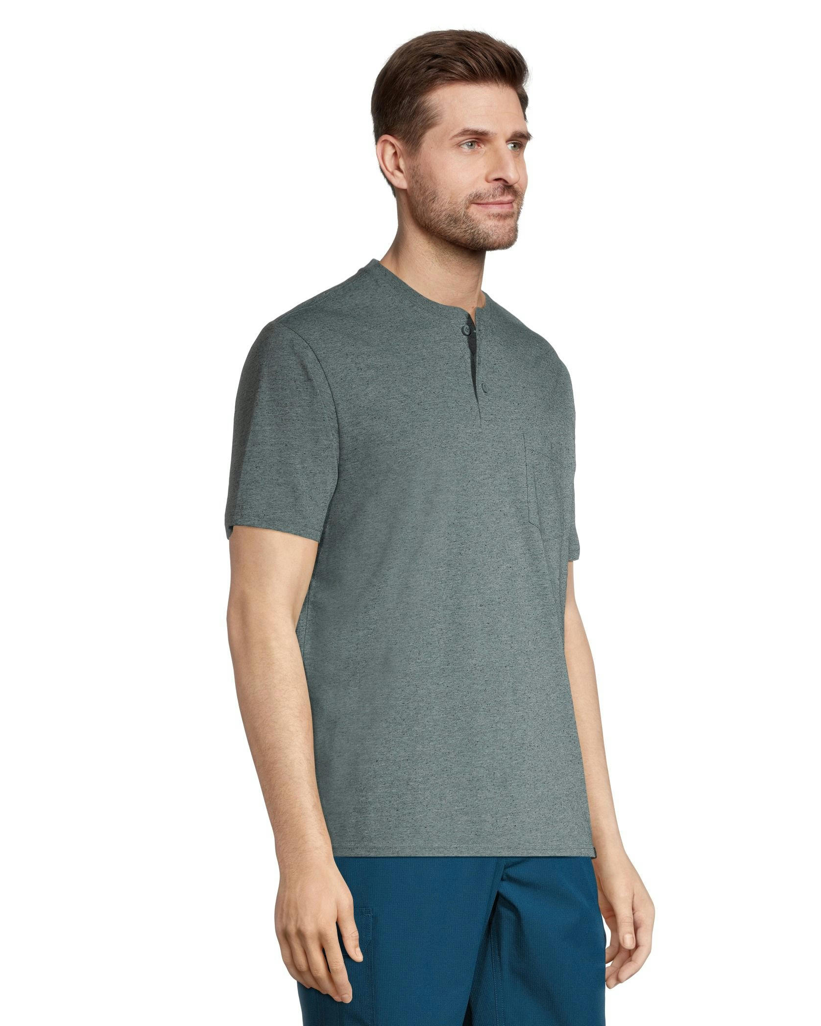 FarWest Men's Snow Yarn Short Sleeve Henley Shirt