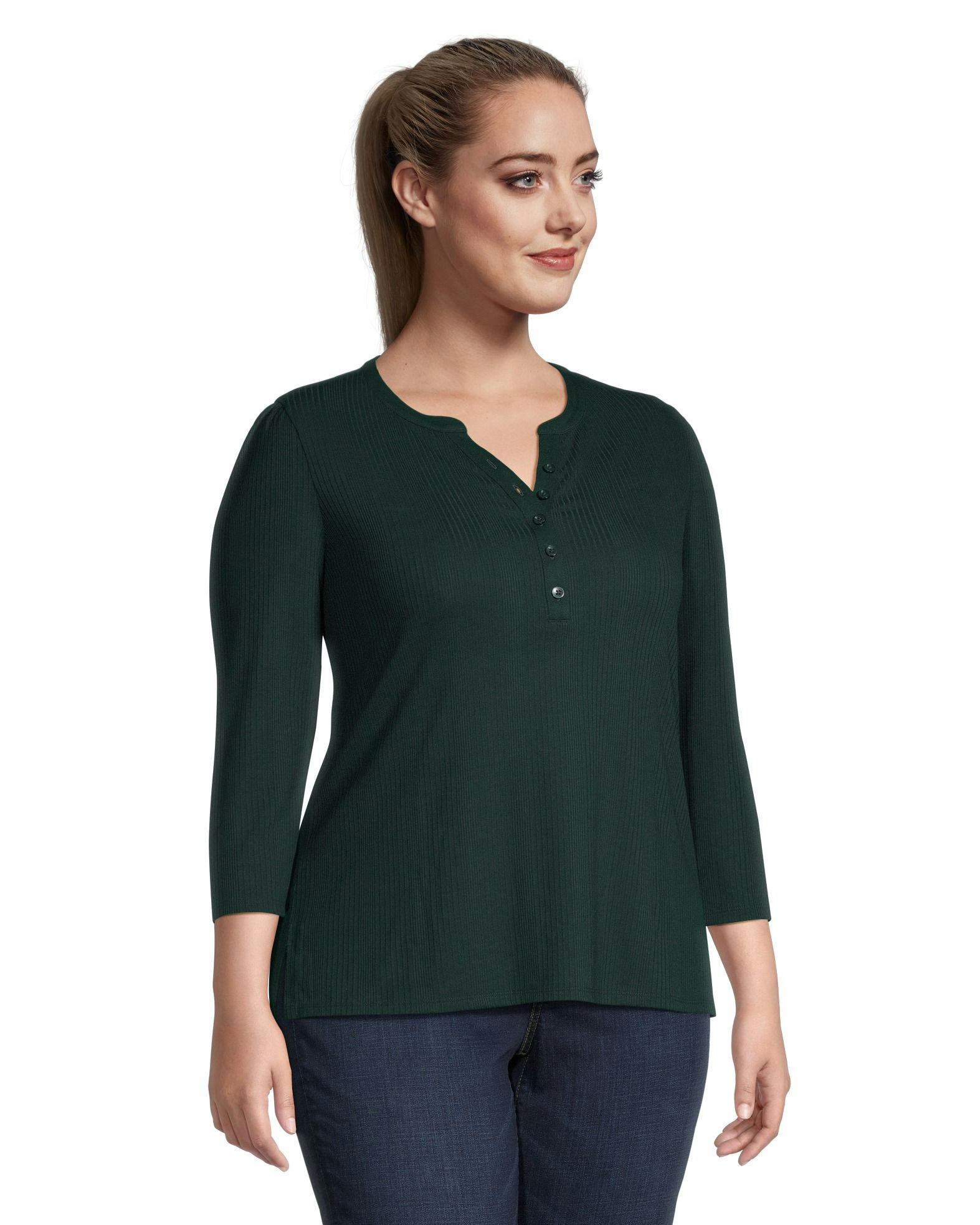 Denver Hayes Women's 3/4 Sleeve Variegated Henley T Shirt