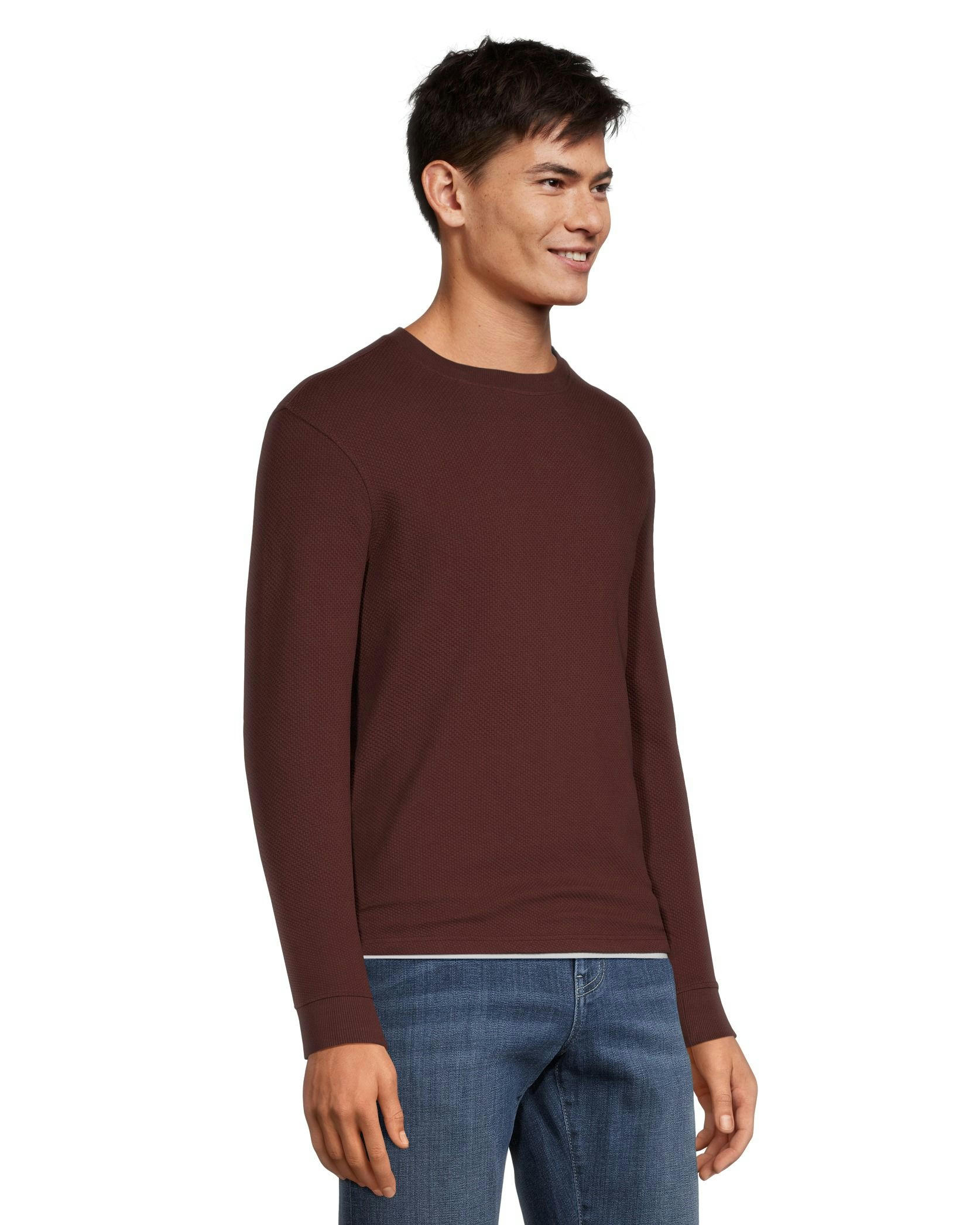 Denver Hayes Men's Long Sleeve Texture Knit Crewneck Shirt