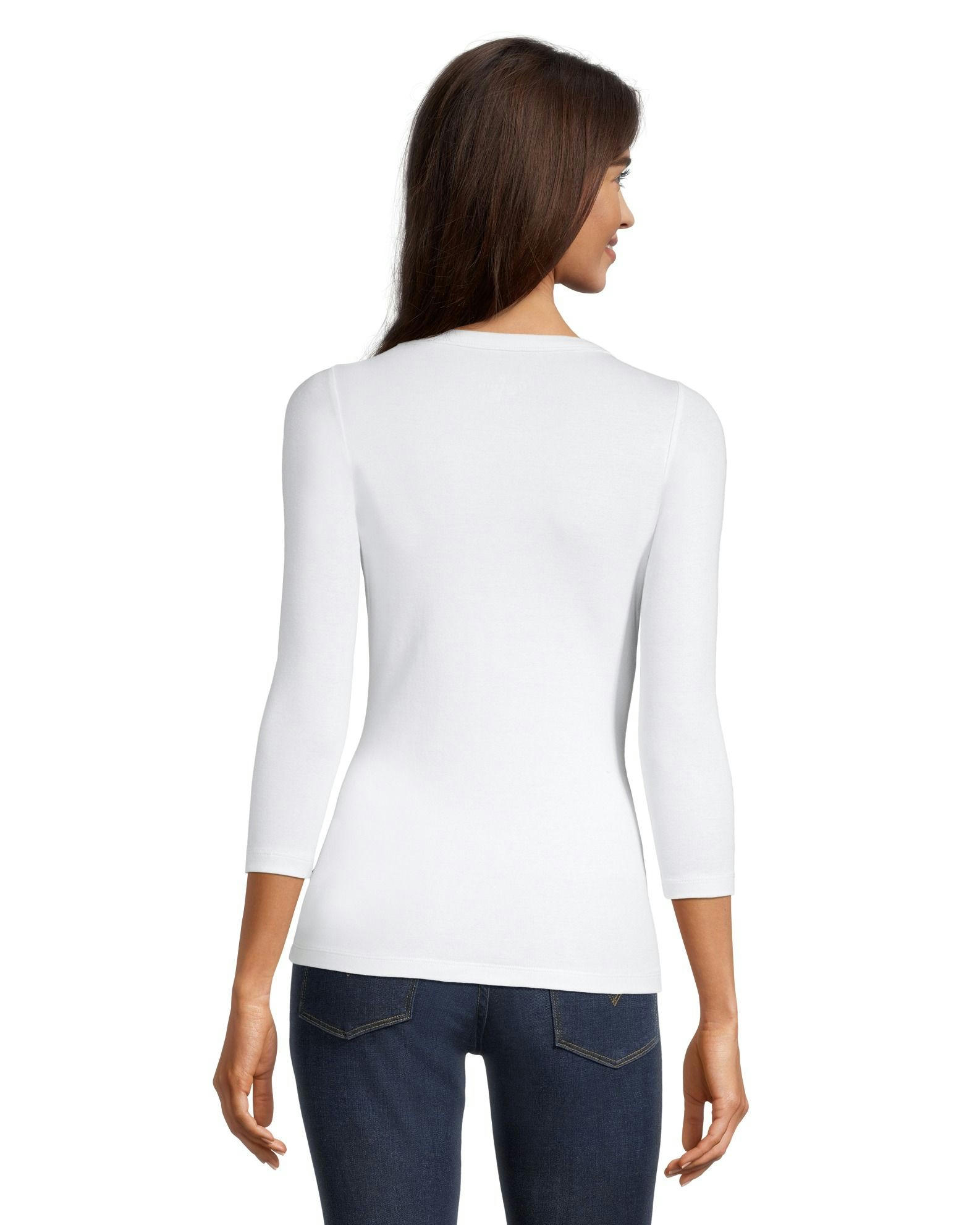 Denver Hayes Women's Three Quarter Sleeve Fitted Henley T Shirt