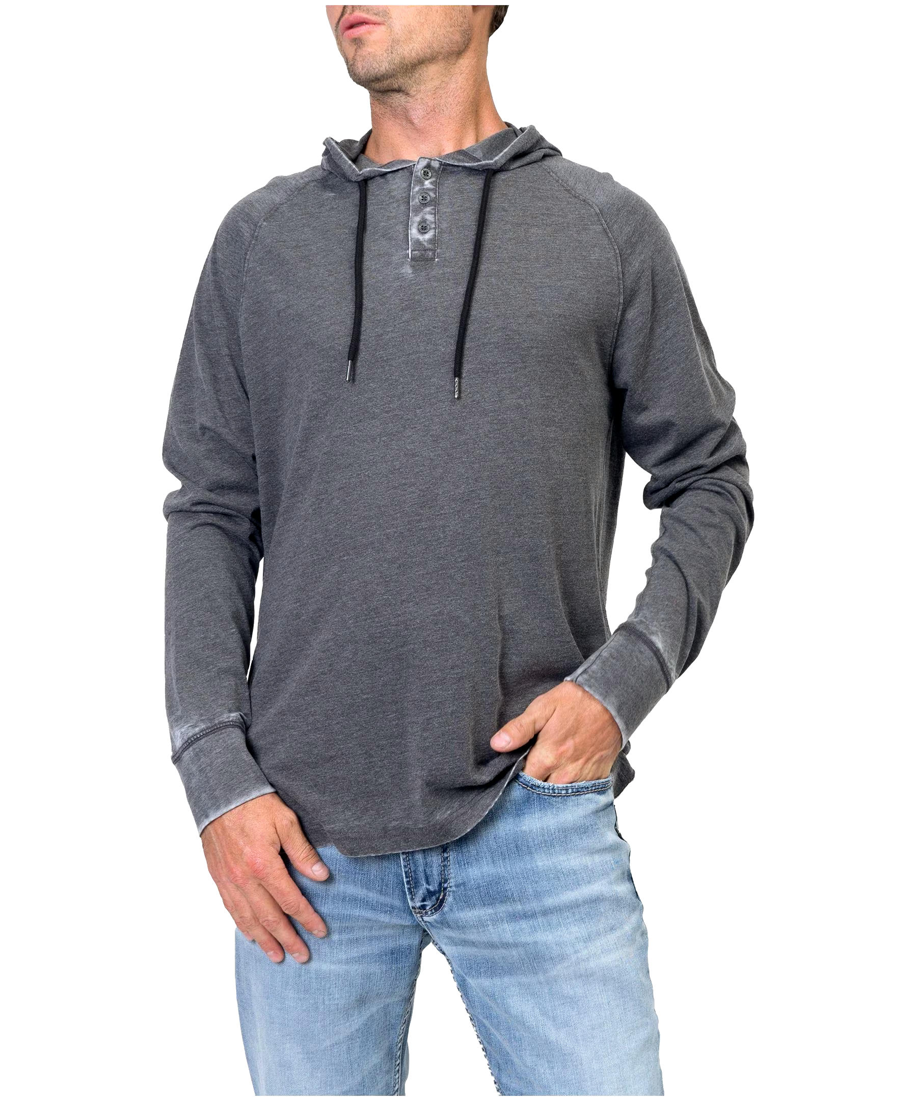 Silver Men's Long Sleeve Acid Wash Hooded Popover