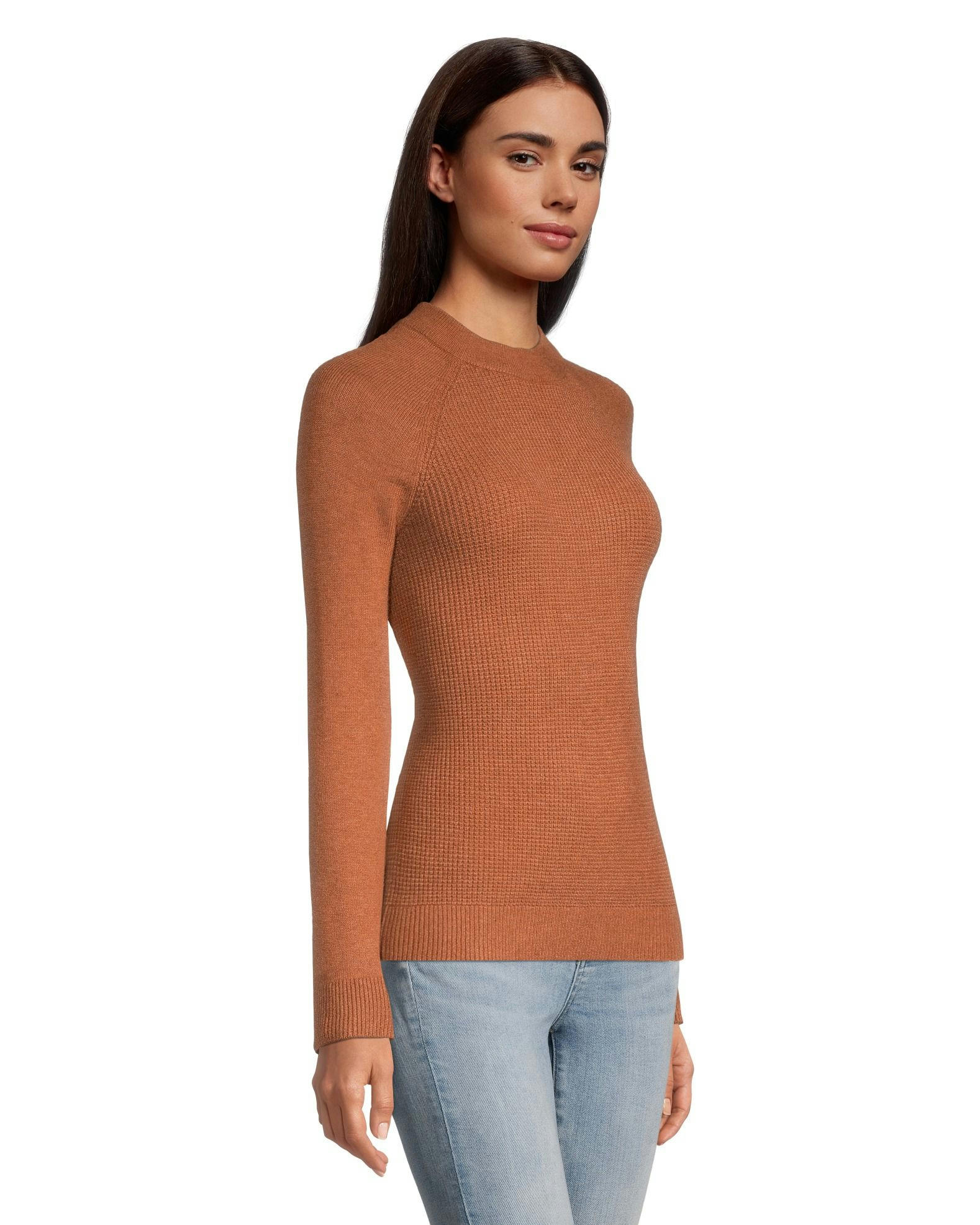 Denver Hayes Women's Cozy Waffle Knit Fitted Crewneck Pullover Sweater