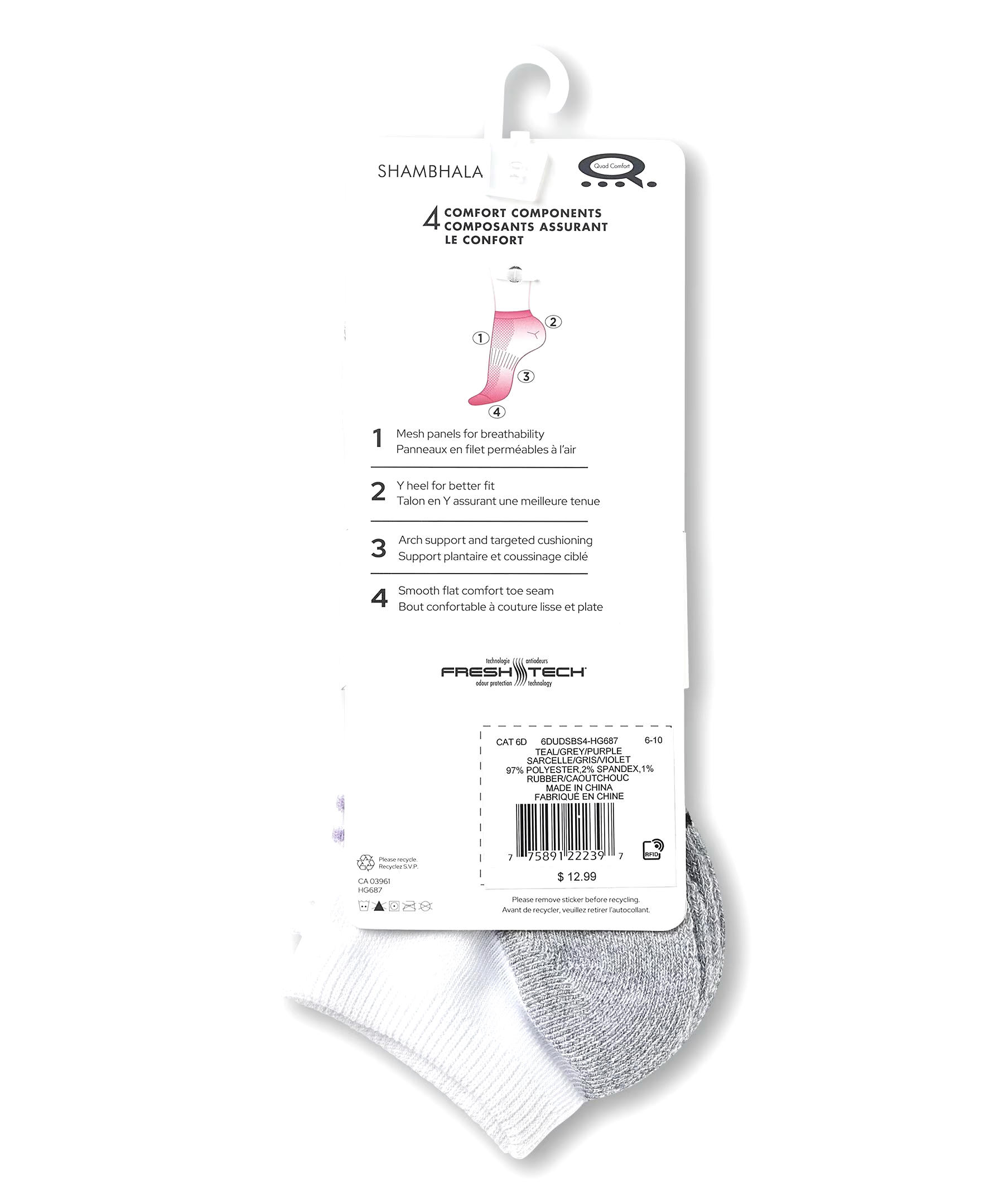 Shambhala Women's Microfiber Low Cut Socks, 3 Pack