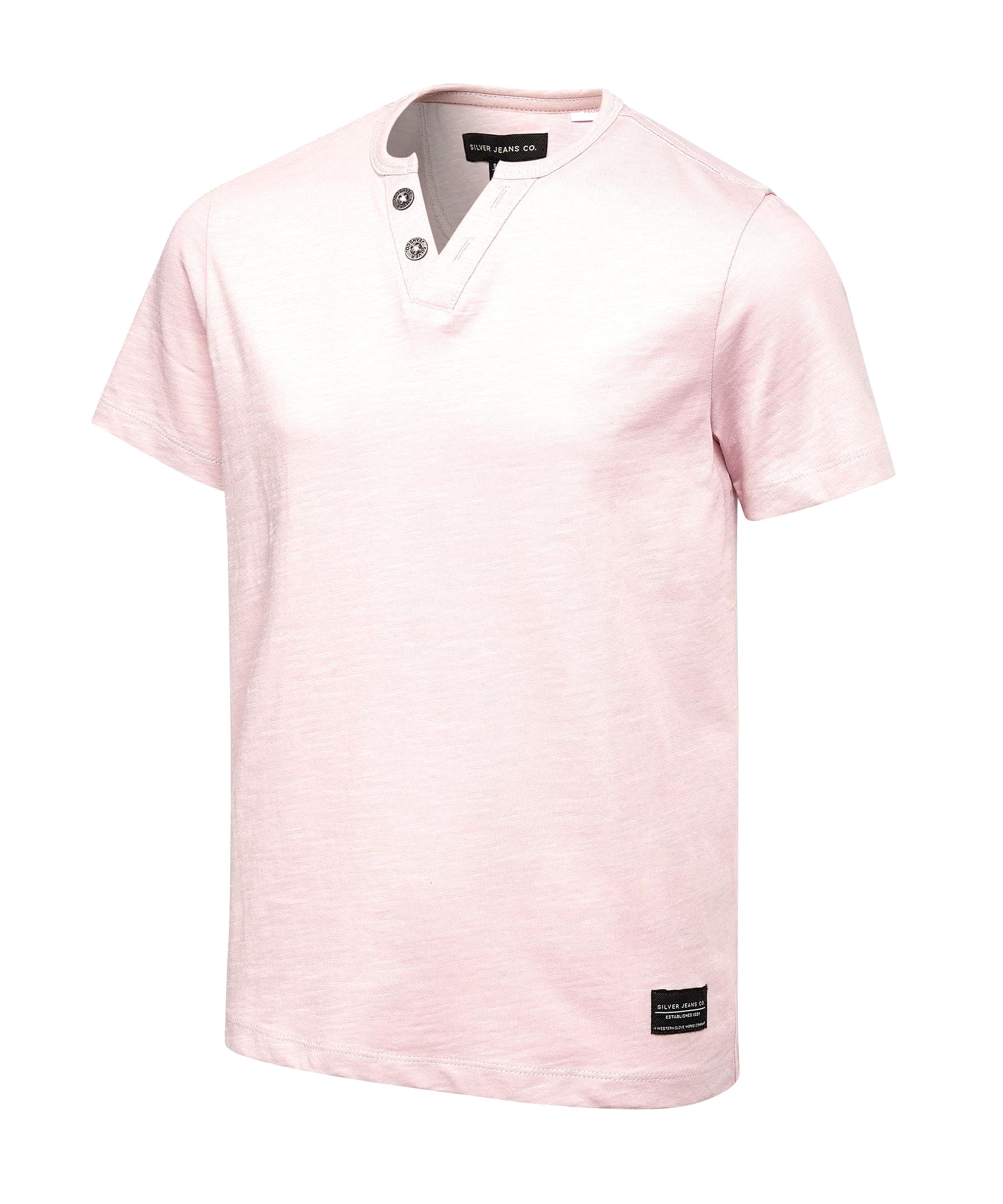 Silver Kids' Unisex Short Sleeve Slub Henley T-Shirt