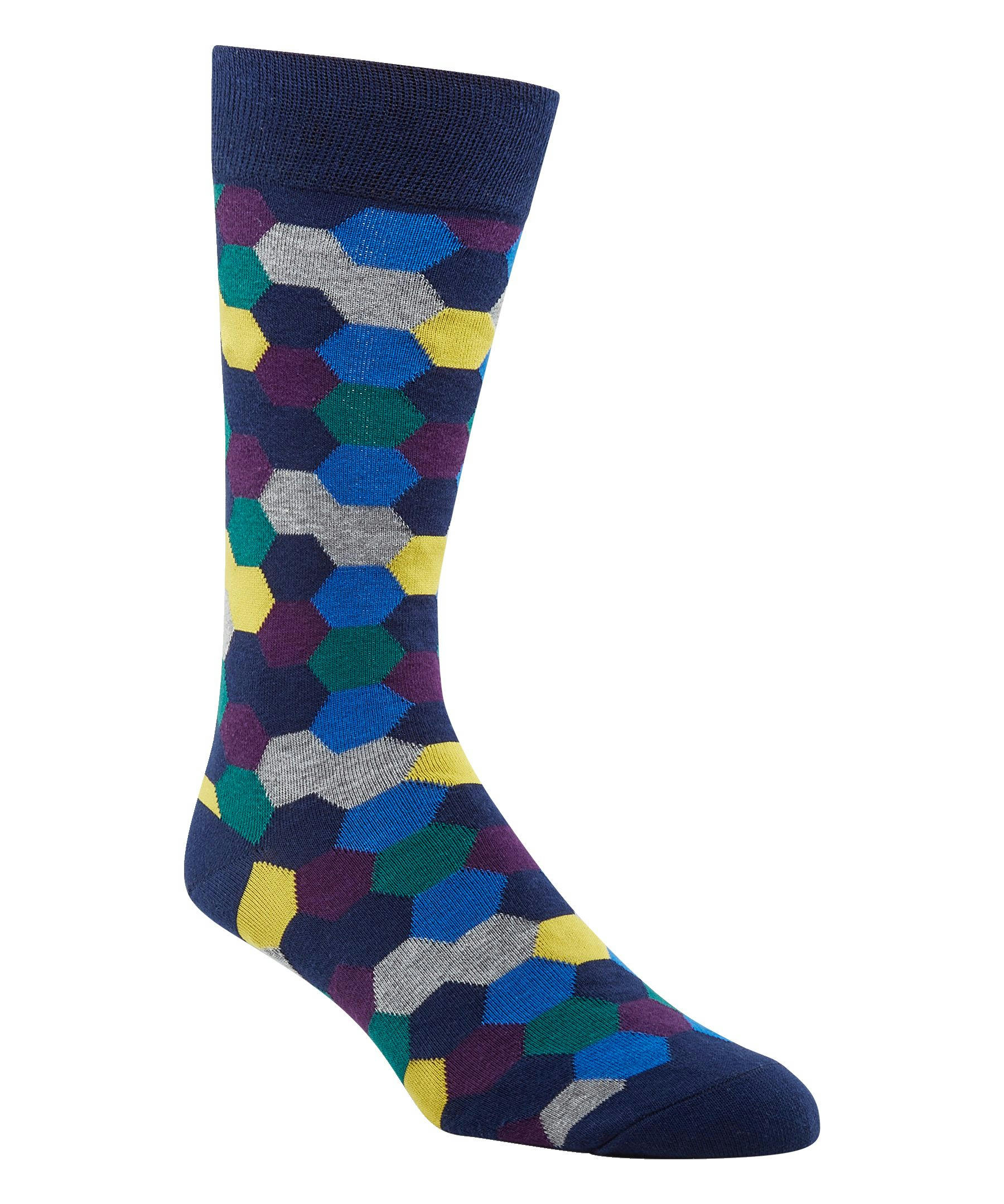 Denver Hayes Men's Novelty Geometric/Striped Crew Casual Sock
