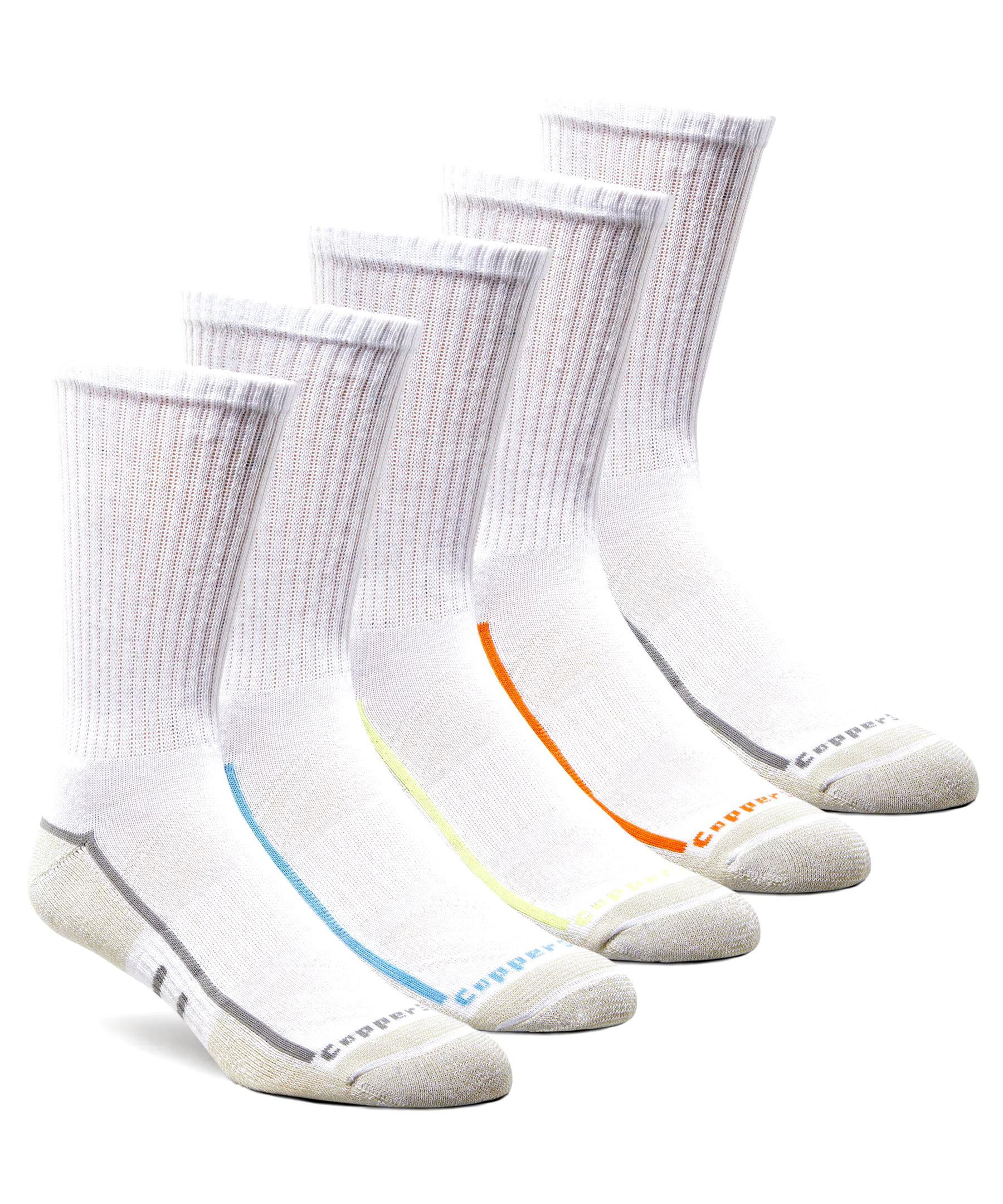 Copper Sole Men's 5 Pack Extreme Athletic Crew Socks with Moisture Guard