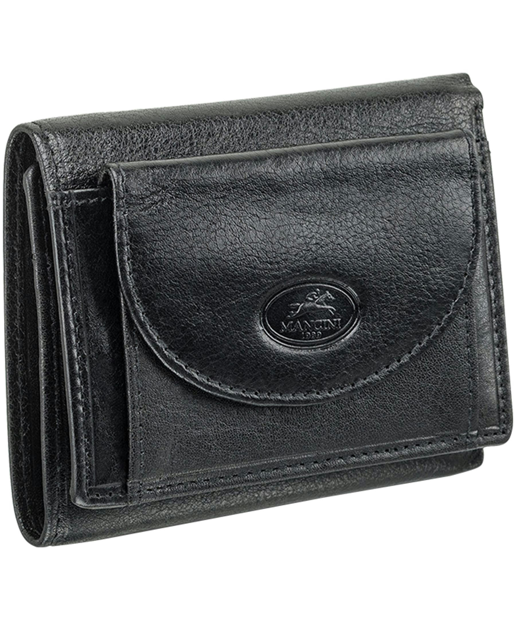 Mancini Leather Goods Men's Equestrian RFID Secure Trifold Wing Wallet Black
