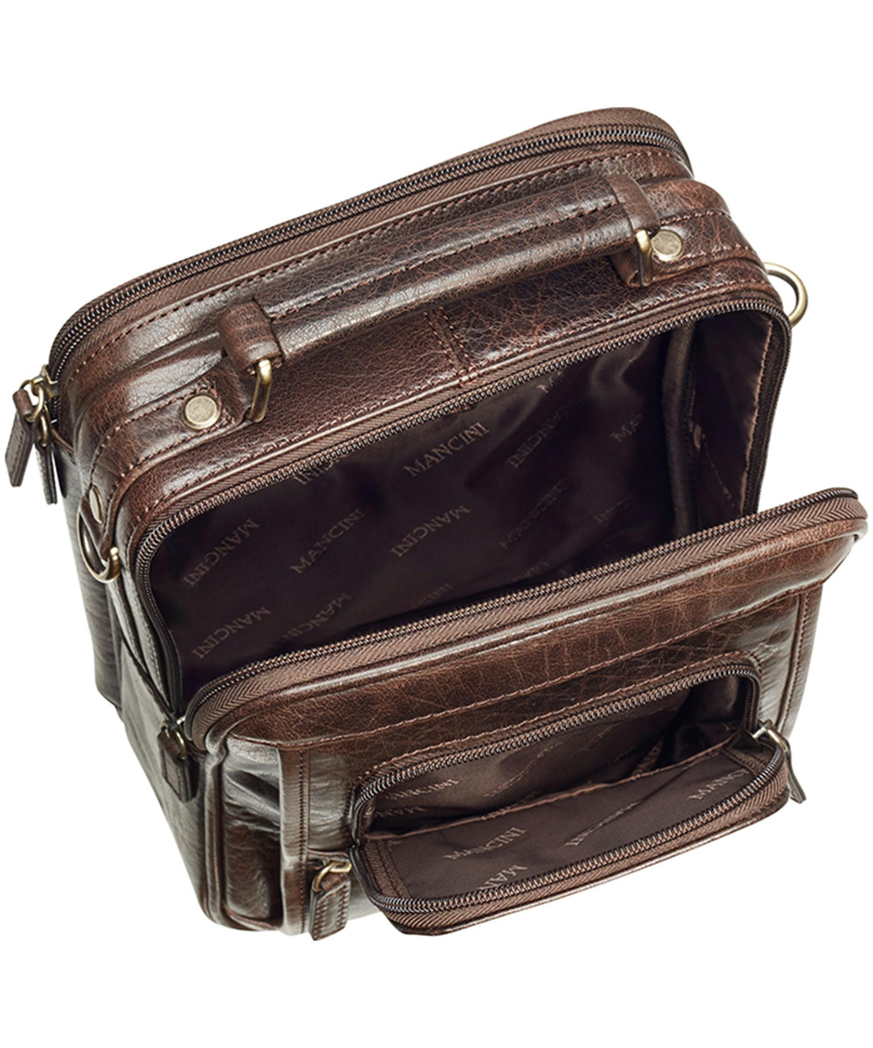 Mancini Leather Goods Women's Arizona Crossbody Travel Bag Brown