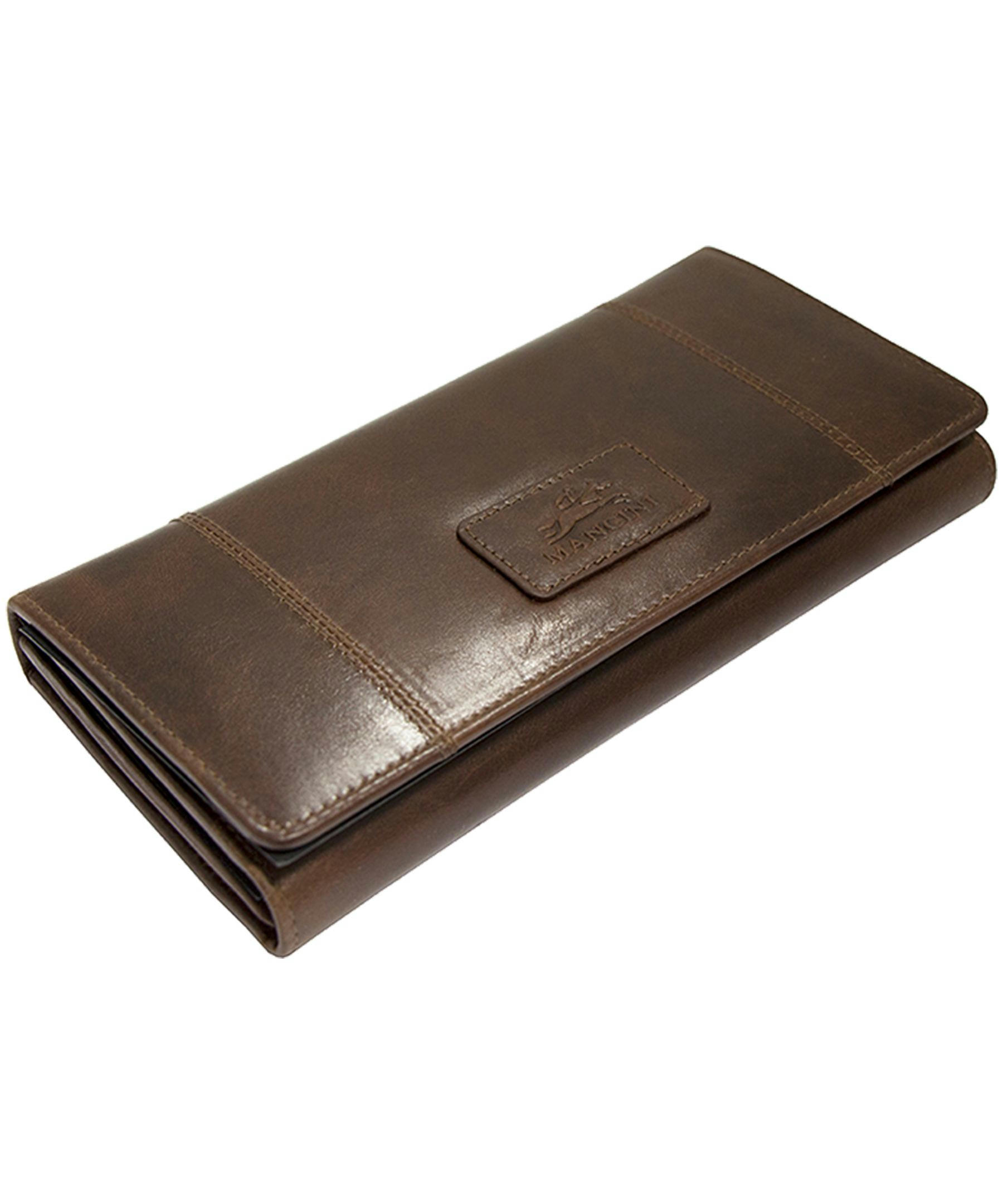 Mancini Leather Goods Women's Casablanca RFID Secure Trifold Wallet Brown