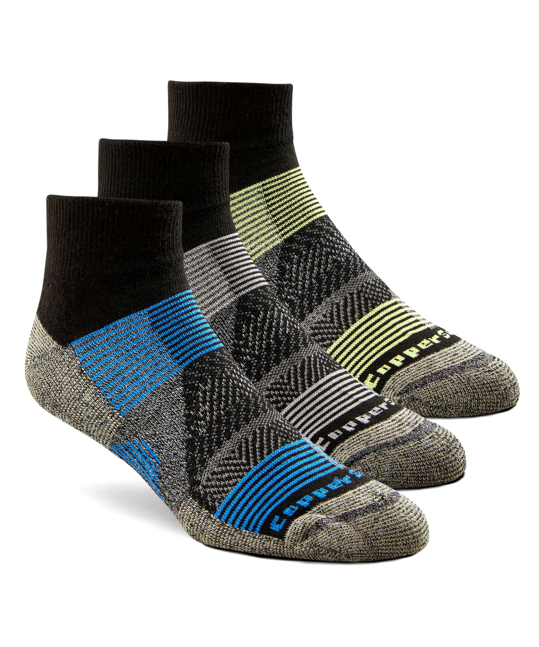 Copper Sole Men's 3 Pack Extreme Athletic Ankle Socks with Moisture Guard