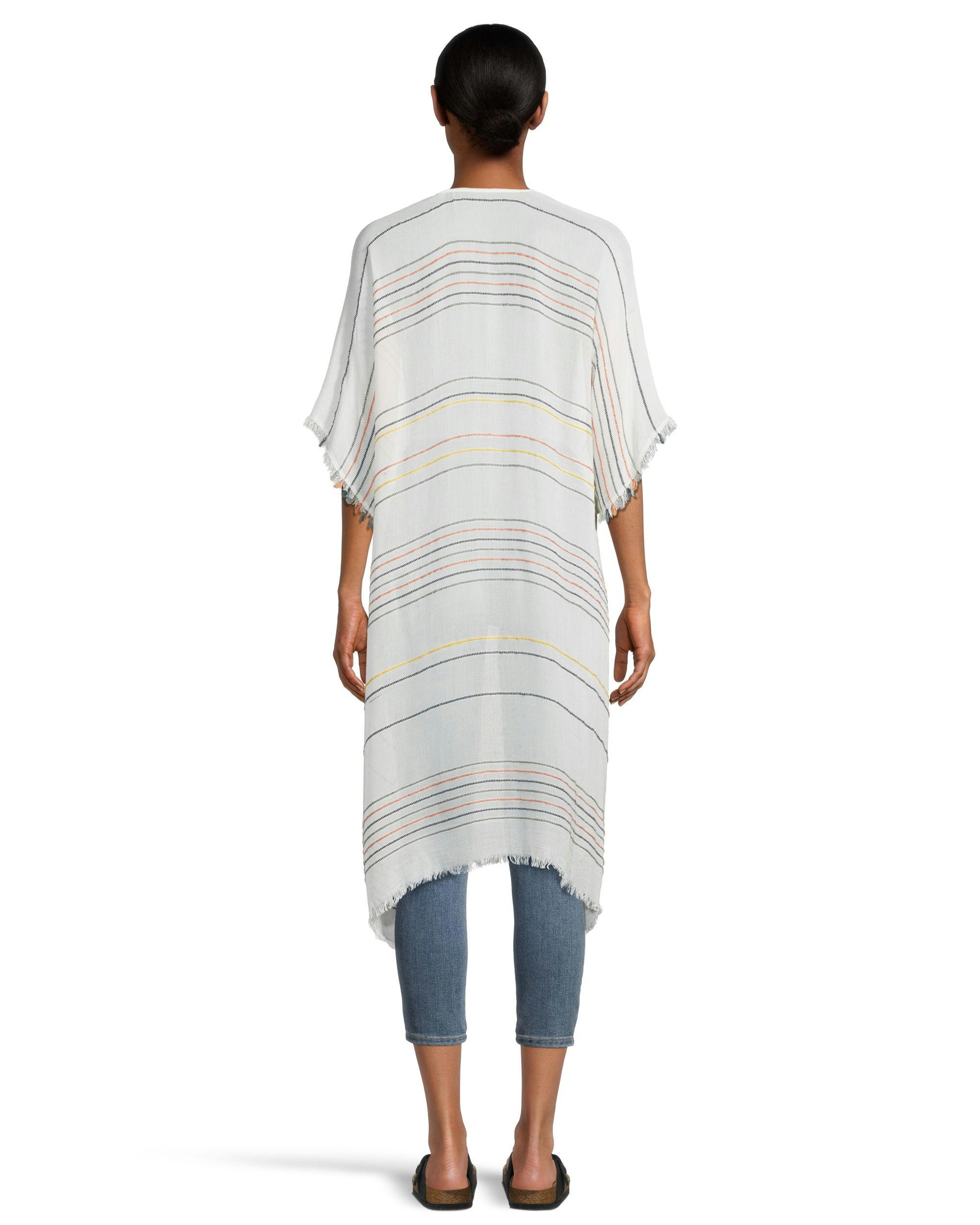 FarWest Women's Striped Ruana Frayed Edge