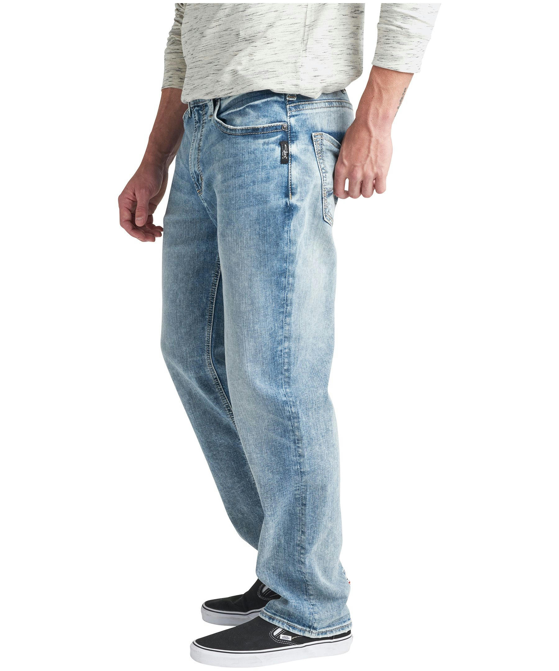 Silver Men's Hunter High Rise Loose Fit Tapered Leg Stretch Denim Jeans - Dark Wash