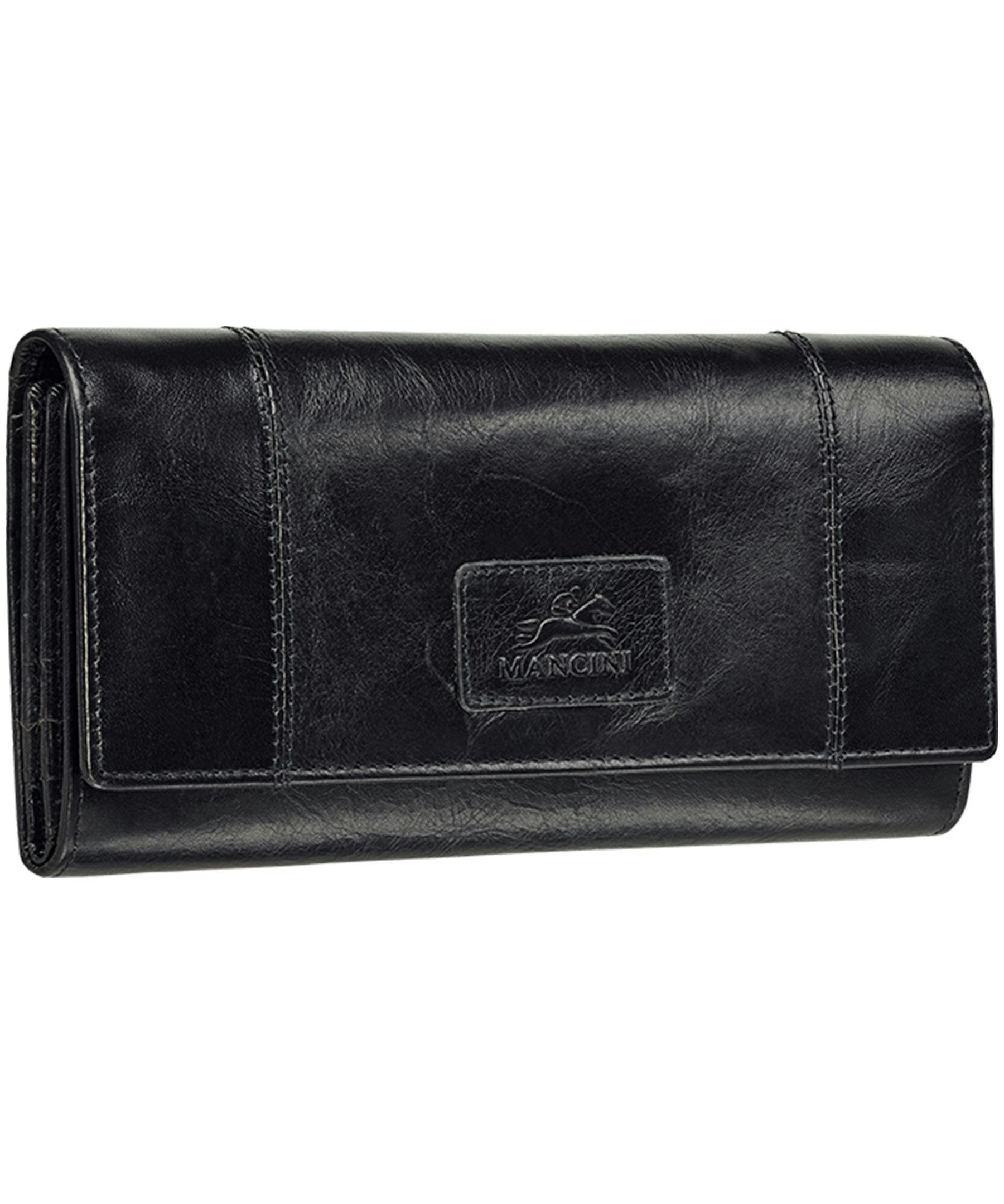 Mancini Leather Goods Women's Casablanca RFID Secure Trifold Wallet Black