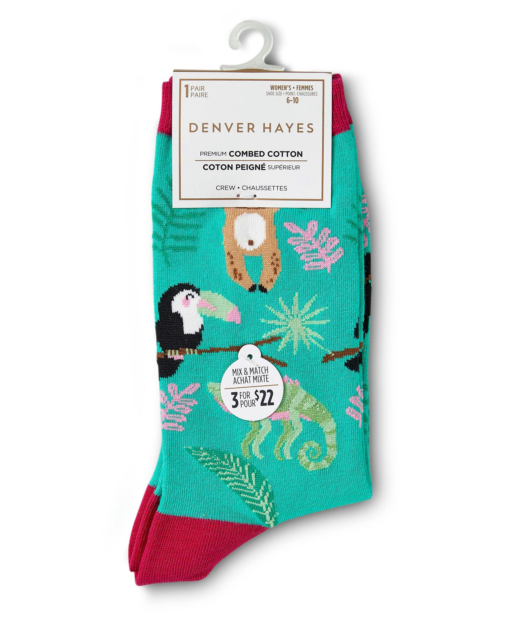 Denver Hayes Women's Crew Patterned Cotton Socks