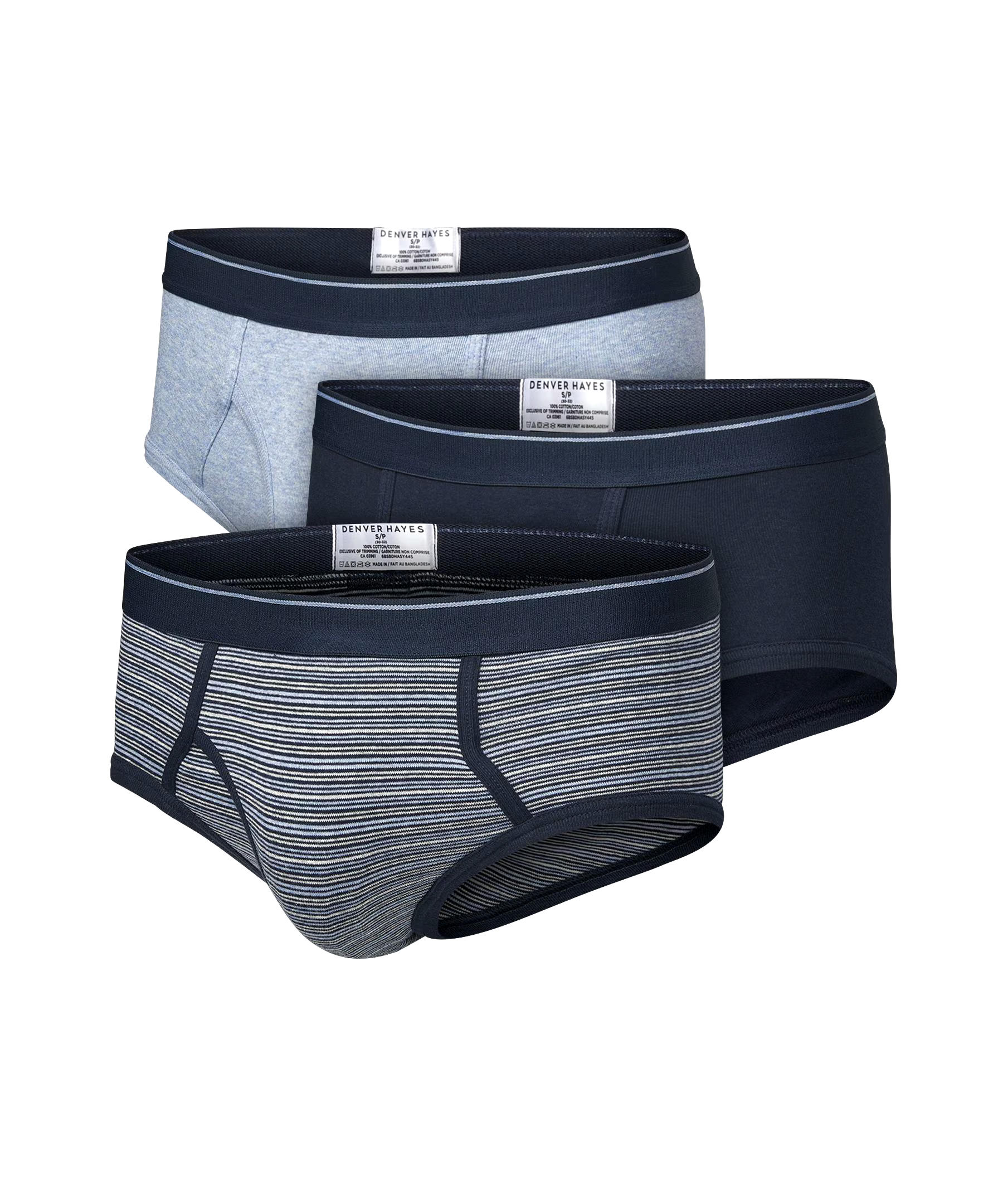 Denver Hayes Men's 3 Pack Yarn Dye Basic Briefs