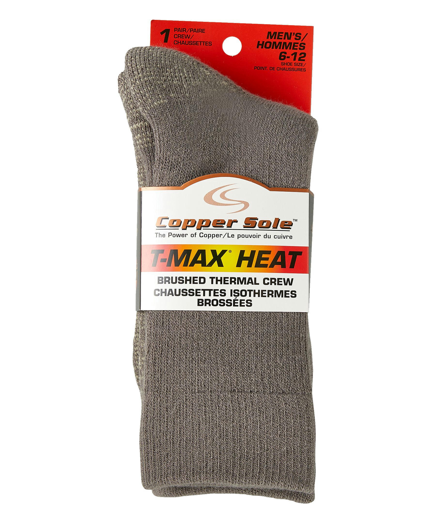 Copper Sole Men's T-MAX Heat Brushed Thermal Socks