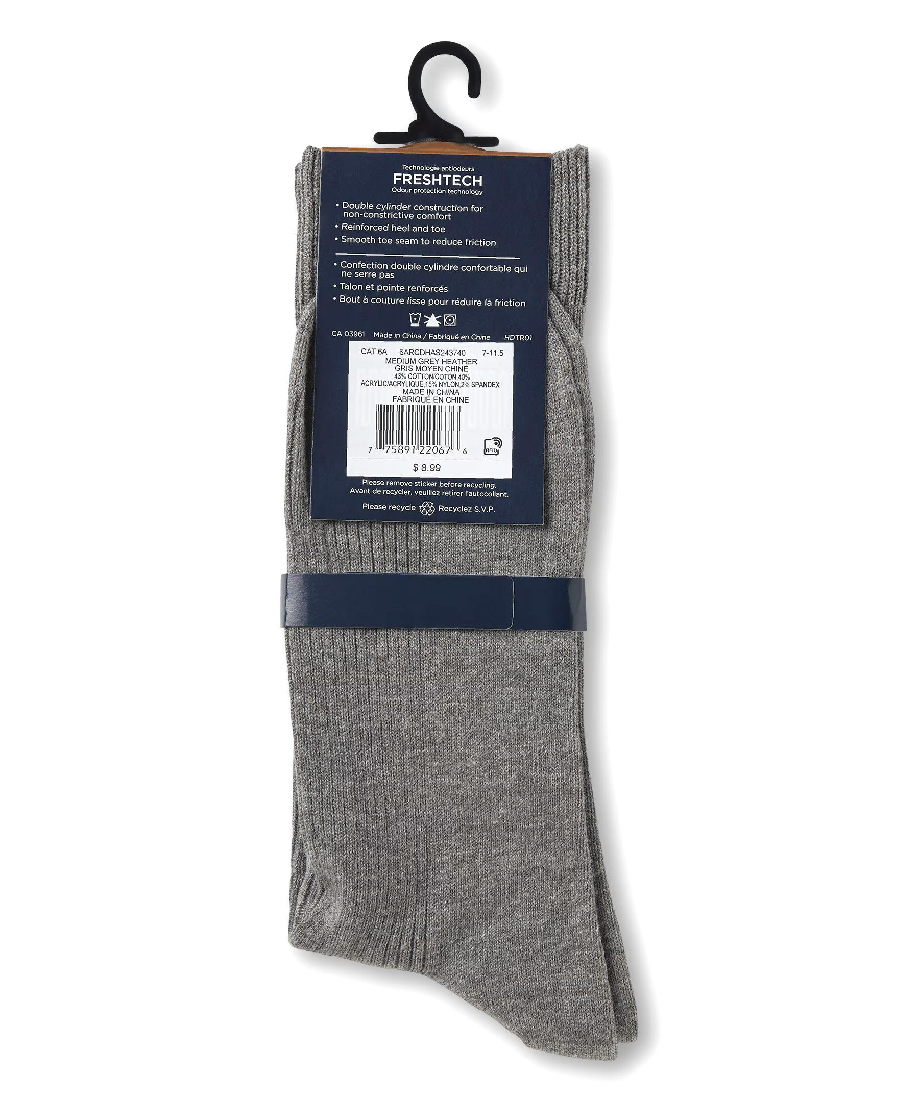 Denver Hayes Men's FRESHTECH® Casual Rib Crew Socks